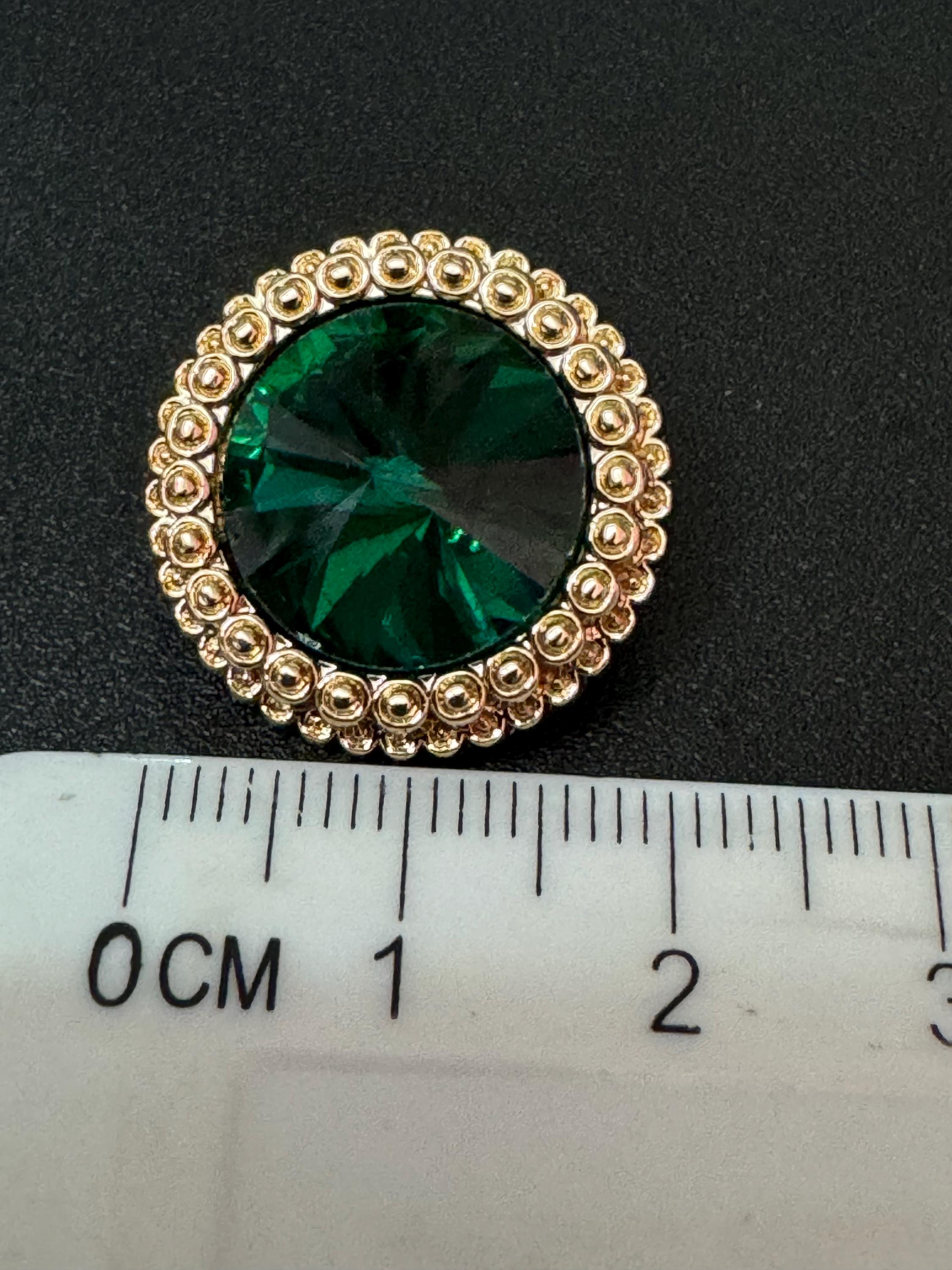 21mm Emerald Green Rivoli Crystal Glass Buttons Pack of 5 – Gold Tone Metal Shank, High-Quality Round Crystal Buttons for Sewing crafts