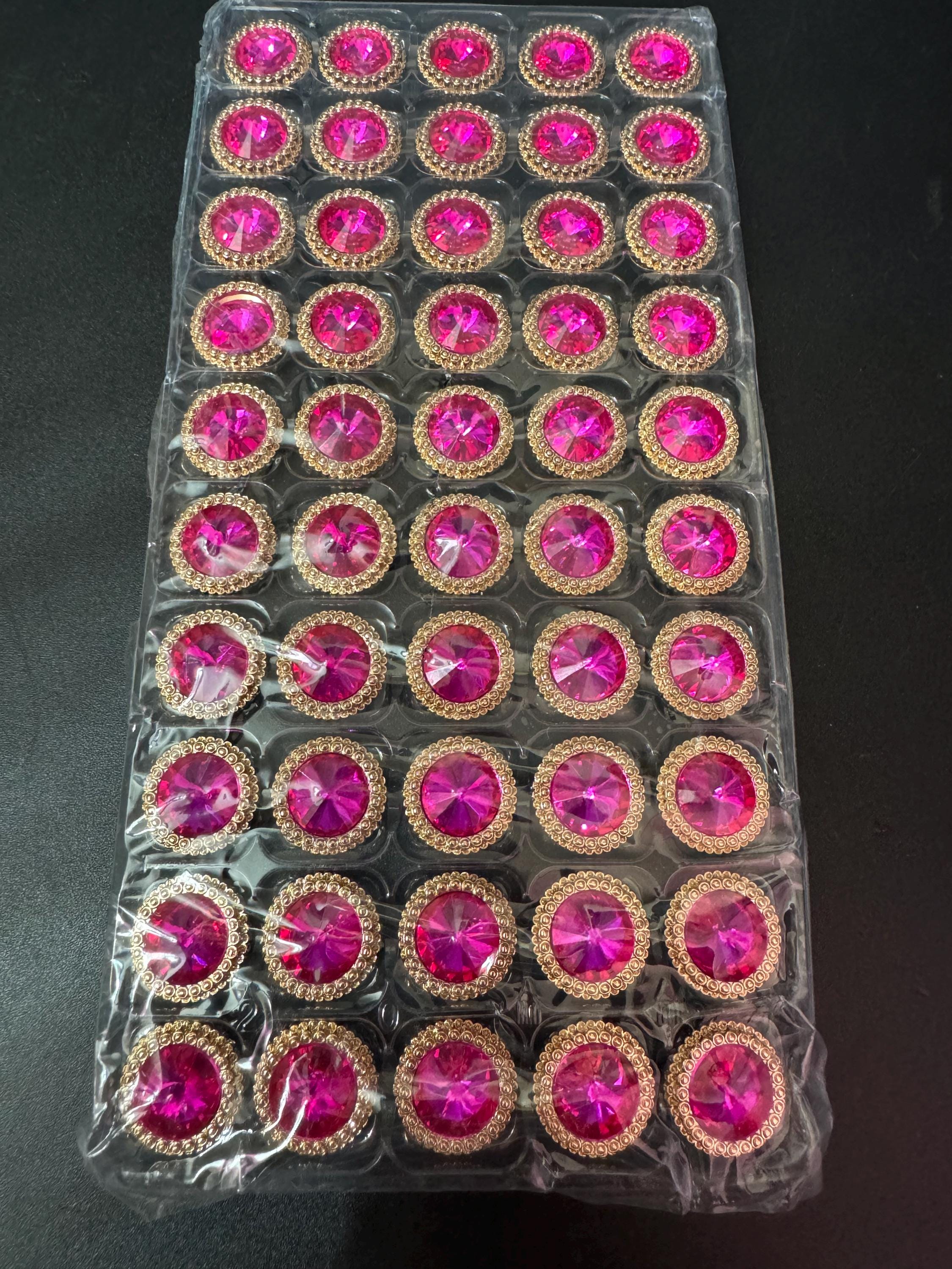 21mm Bright Pink Rivoli Crystal Glass Buttons Pack of 5 – Gold Tone Metal Shank, High-Quality Round Crystal Buttons for Sewing & Crafts