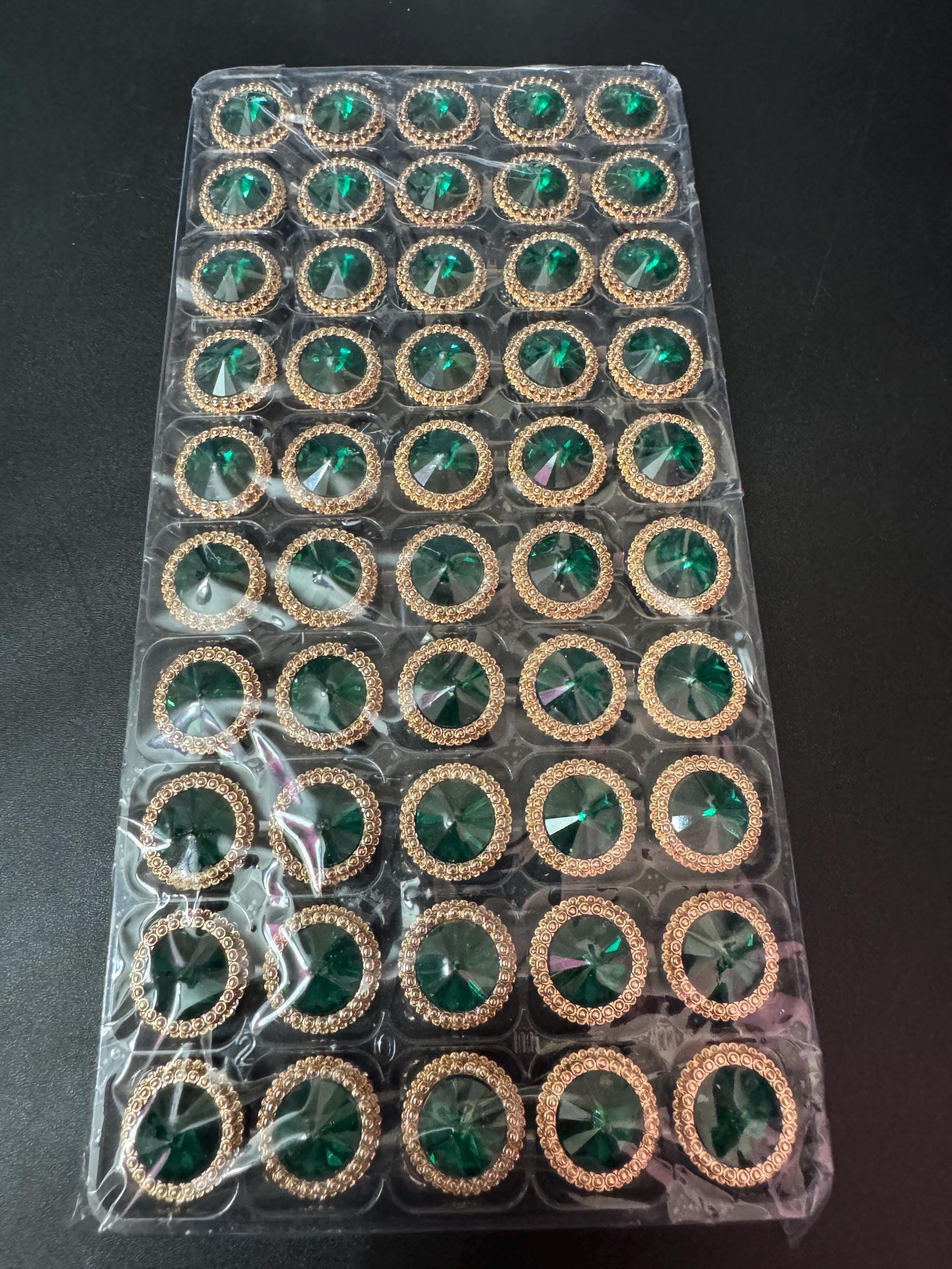 21mm Emerald Green Rivoli Crystal Glass Buttons Pack of 5 – Gold Tone Metal Shank, High-Quality Round Crystal Buttons for Sewing crafts