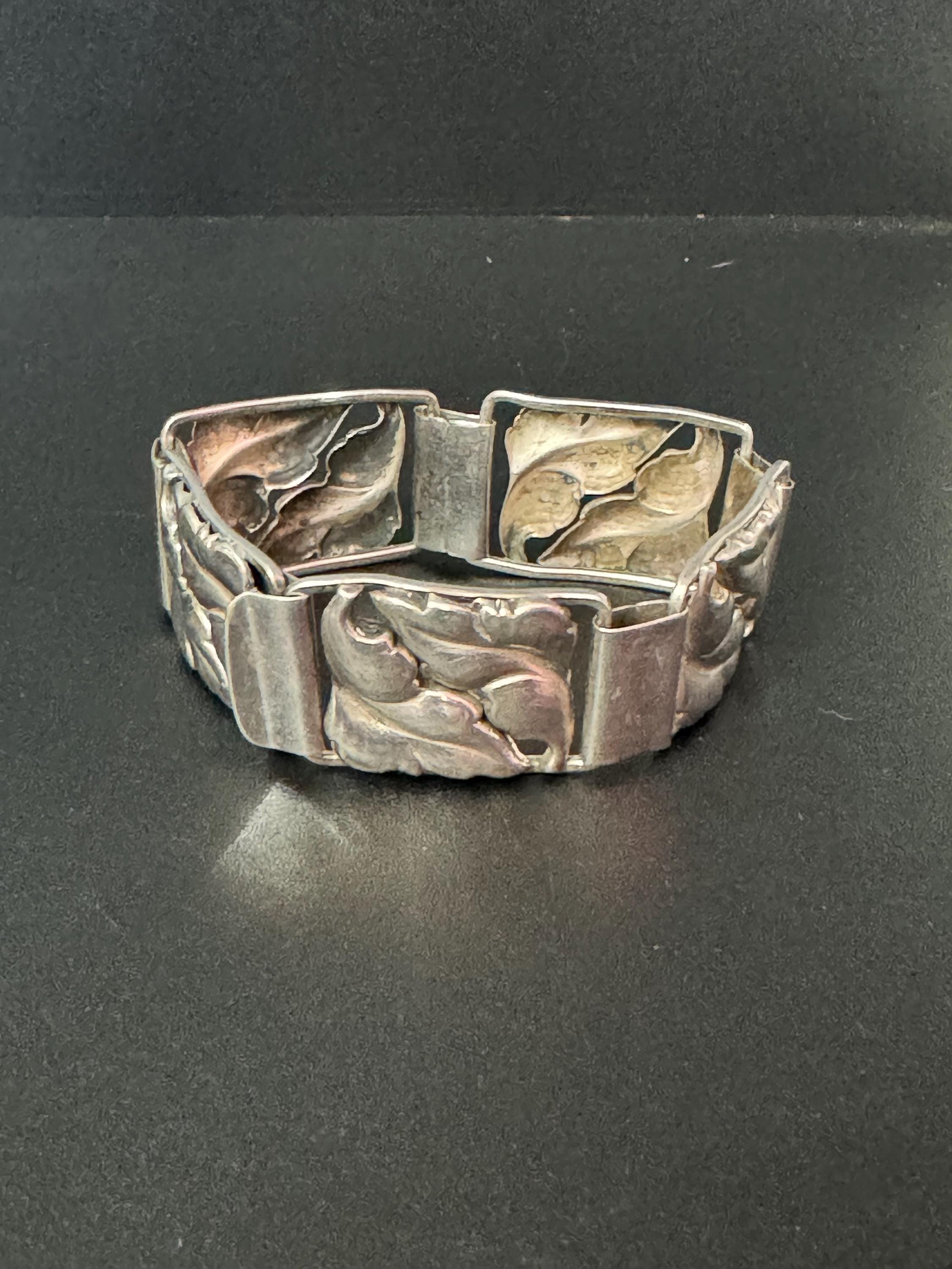 Danish 830 solid Silver wide panel bracelet 19cm x 2.4cm 34.9 grams Scandinavian signed AOJ