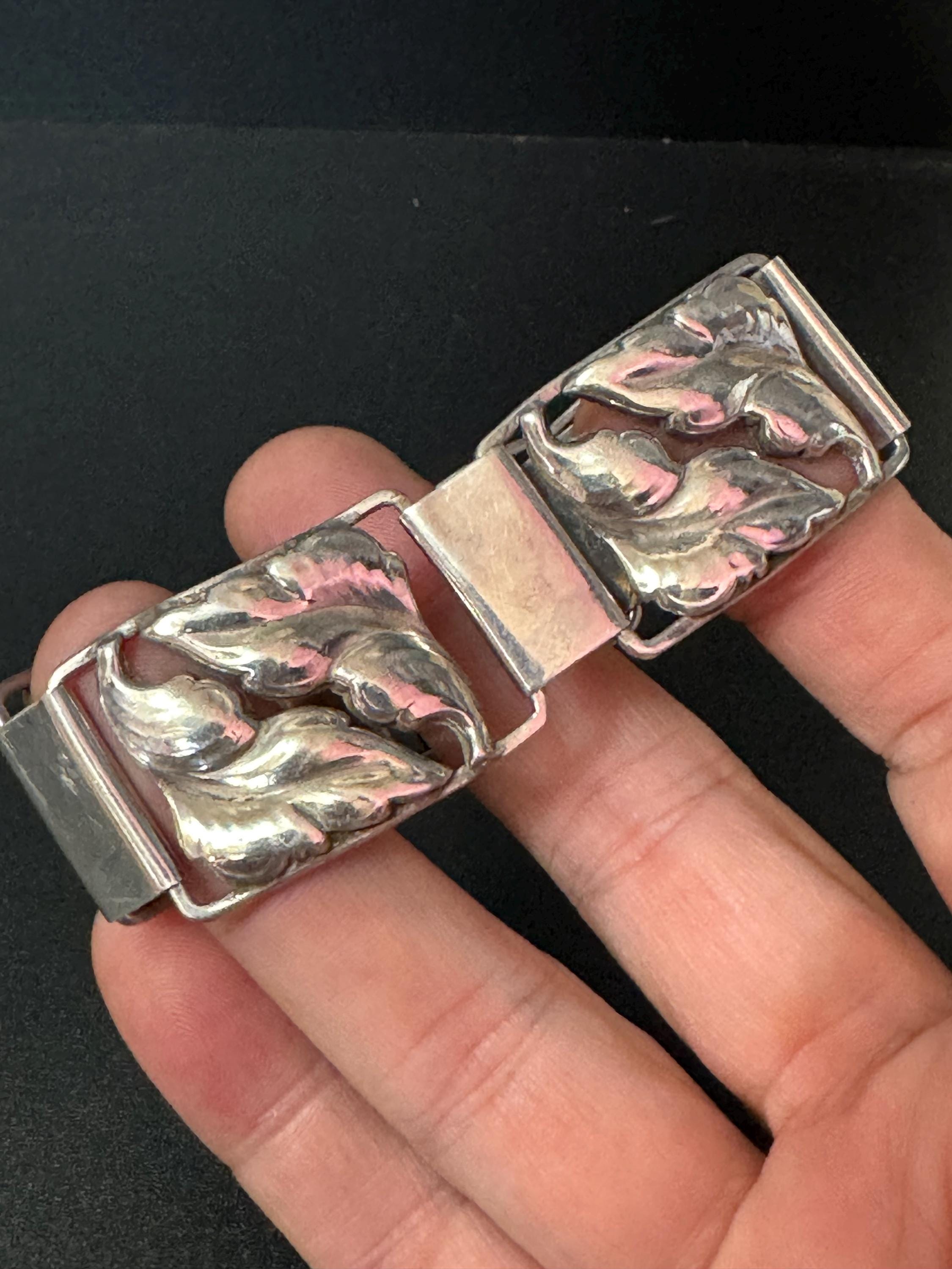 Danish 830 solid Silver wide panel bracelet 19cm x 2.4cm 34.9 grams Scandinavian signed AOJ