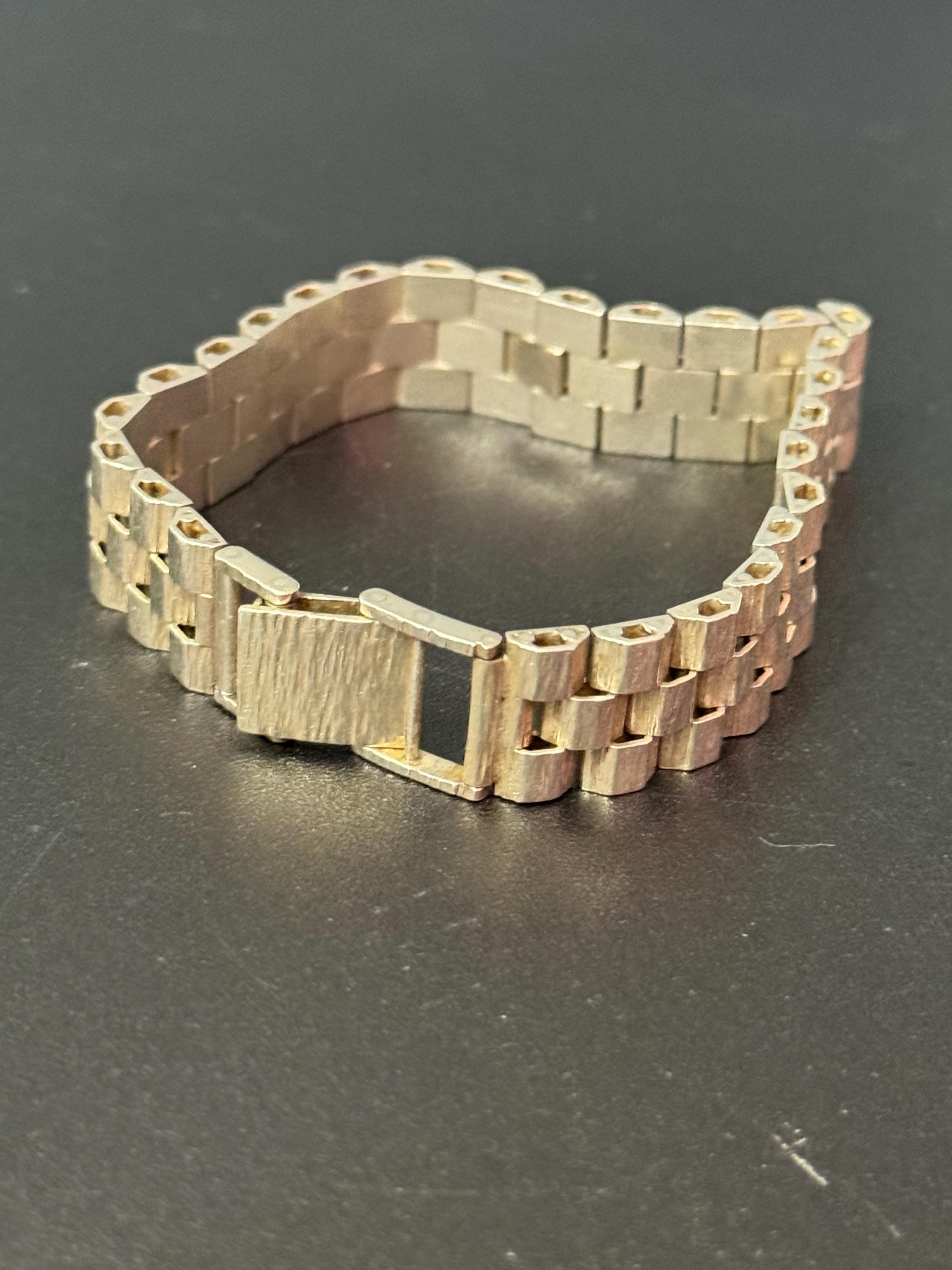 vintage 1978 (D) Birmingham hallmarked Sterling silver flat bark brick bracelet 18.5cm x 12mm 30 grams