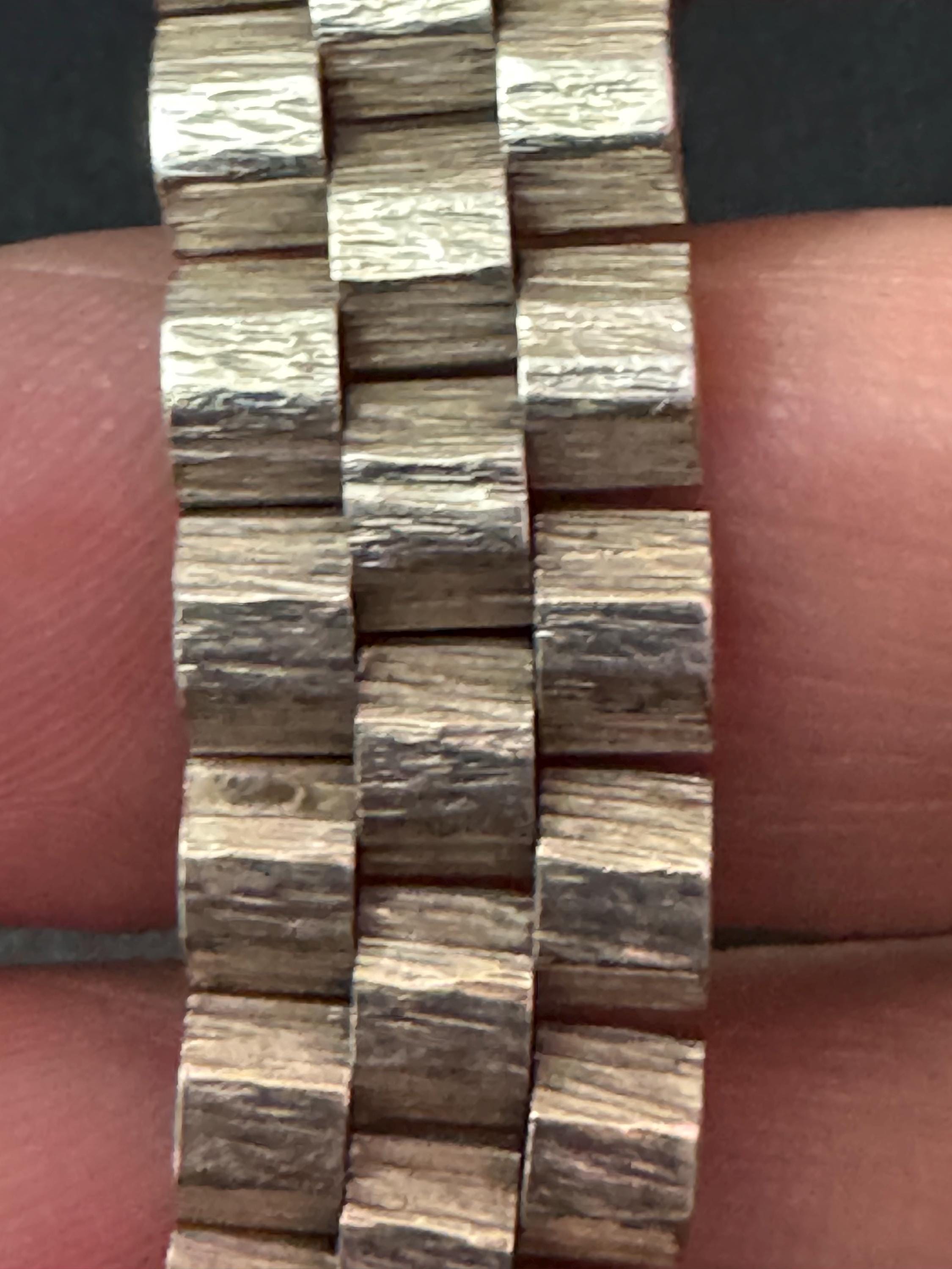 vintage 1978 (D) Birmingham hallmarked Sterling silver flat bark brick bracelet 18.5cm x 12mm 30 grams