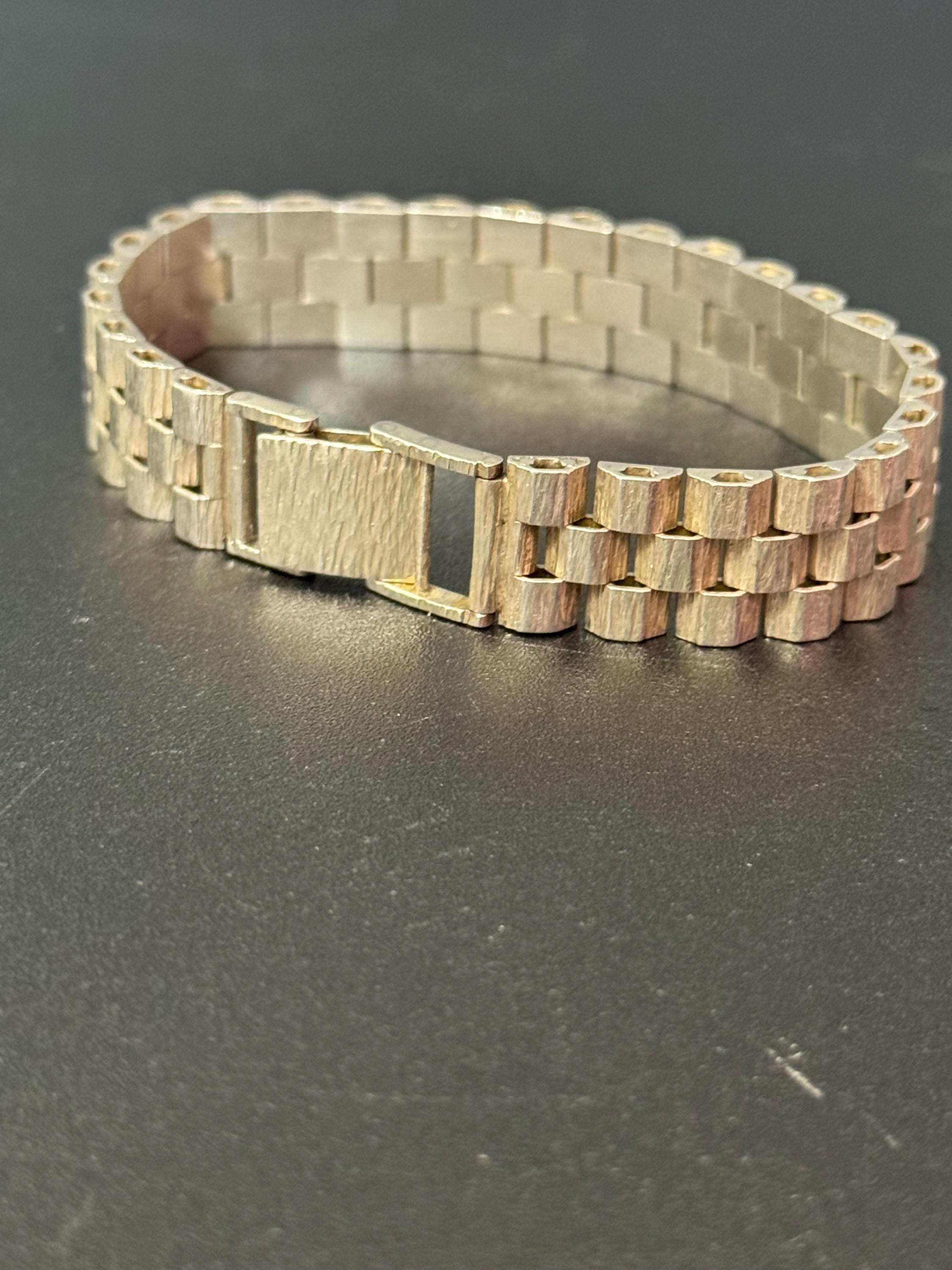 vintage 1978 (D) Birmingham hallmarked Sterling silver flat bark brick bracelet 18.5cm x 12mm 30 grams