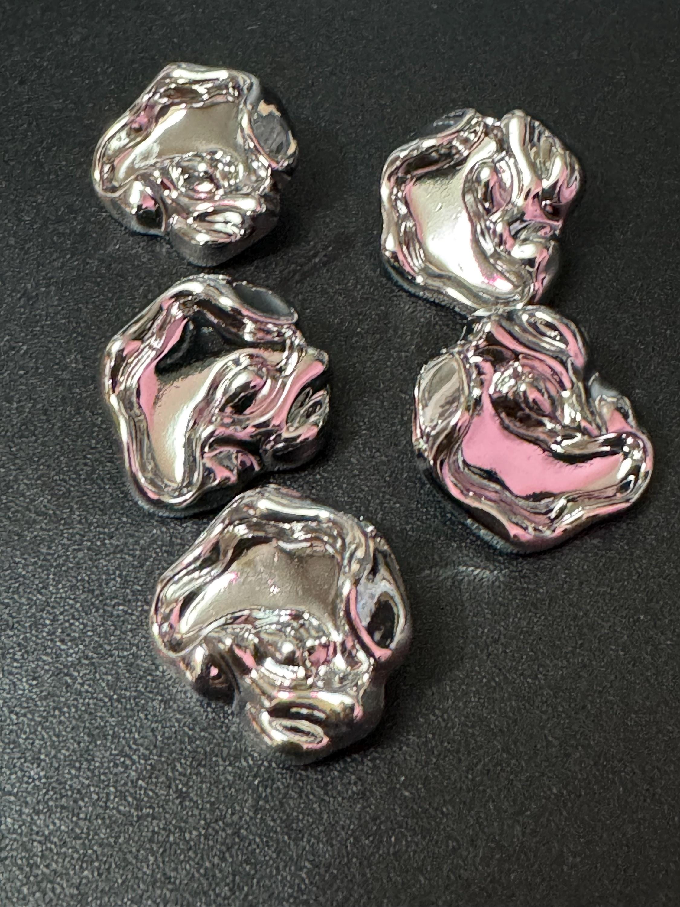 19mm silver tone irregular shaped metal buttons 5 pack