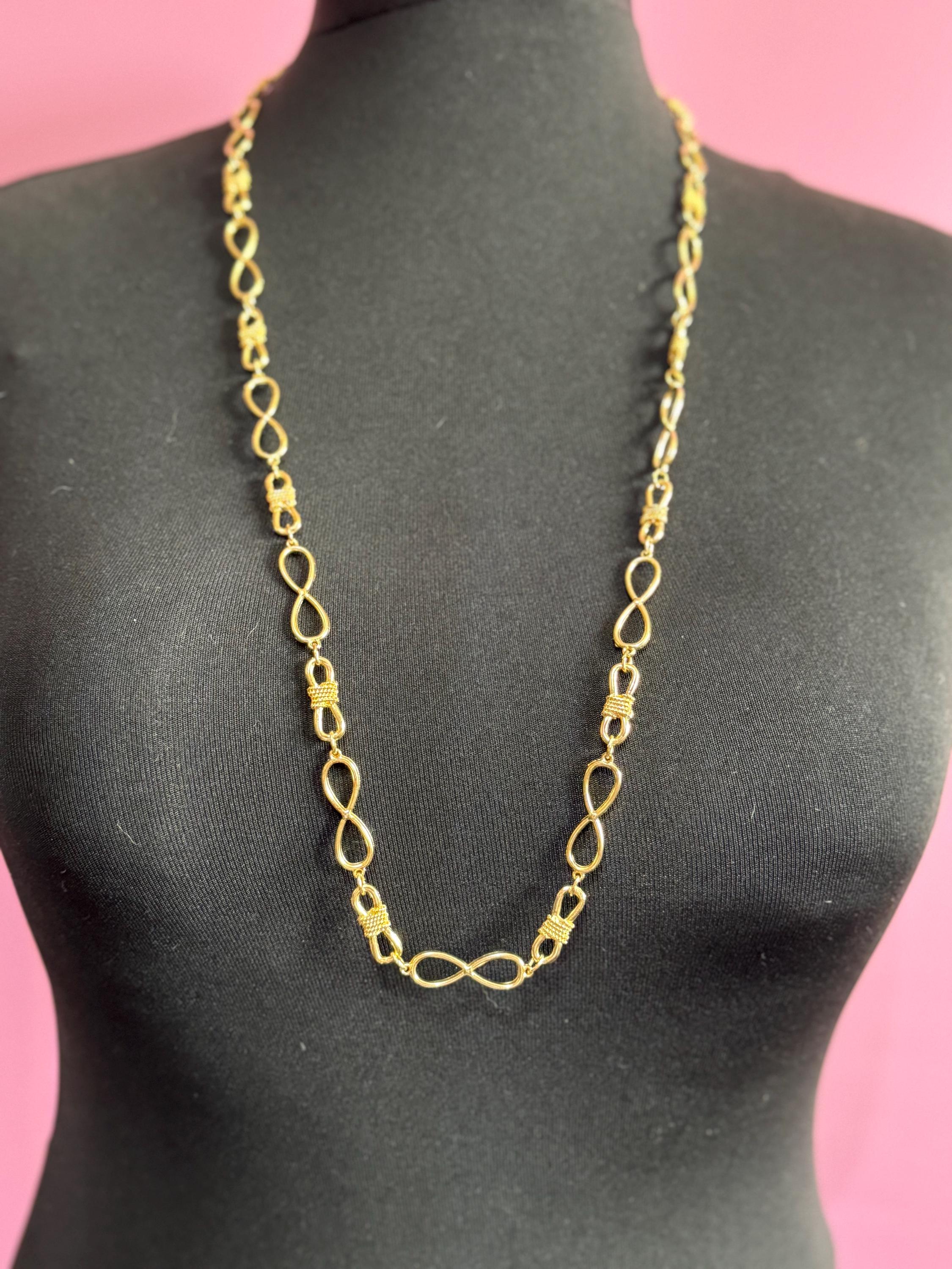 34 inch 87cm long 1980s thick gold plated fancy link figure 8 nautical station necklace for layering