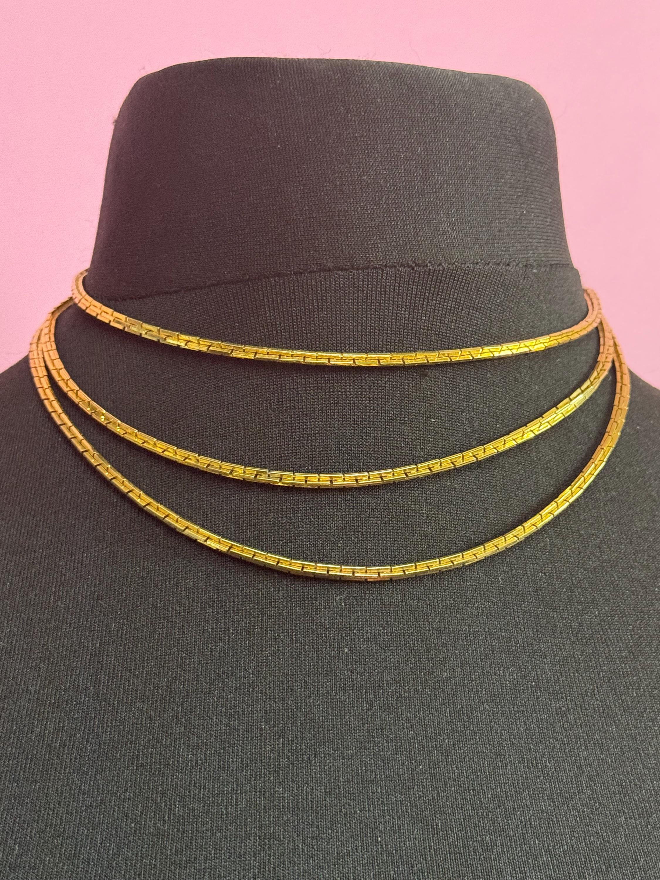 Petite Vintage gold tone flat link multi strand 3 row waterfall long chain necklace 40cm