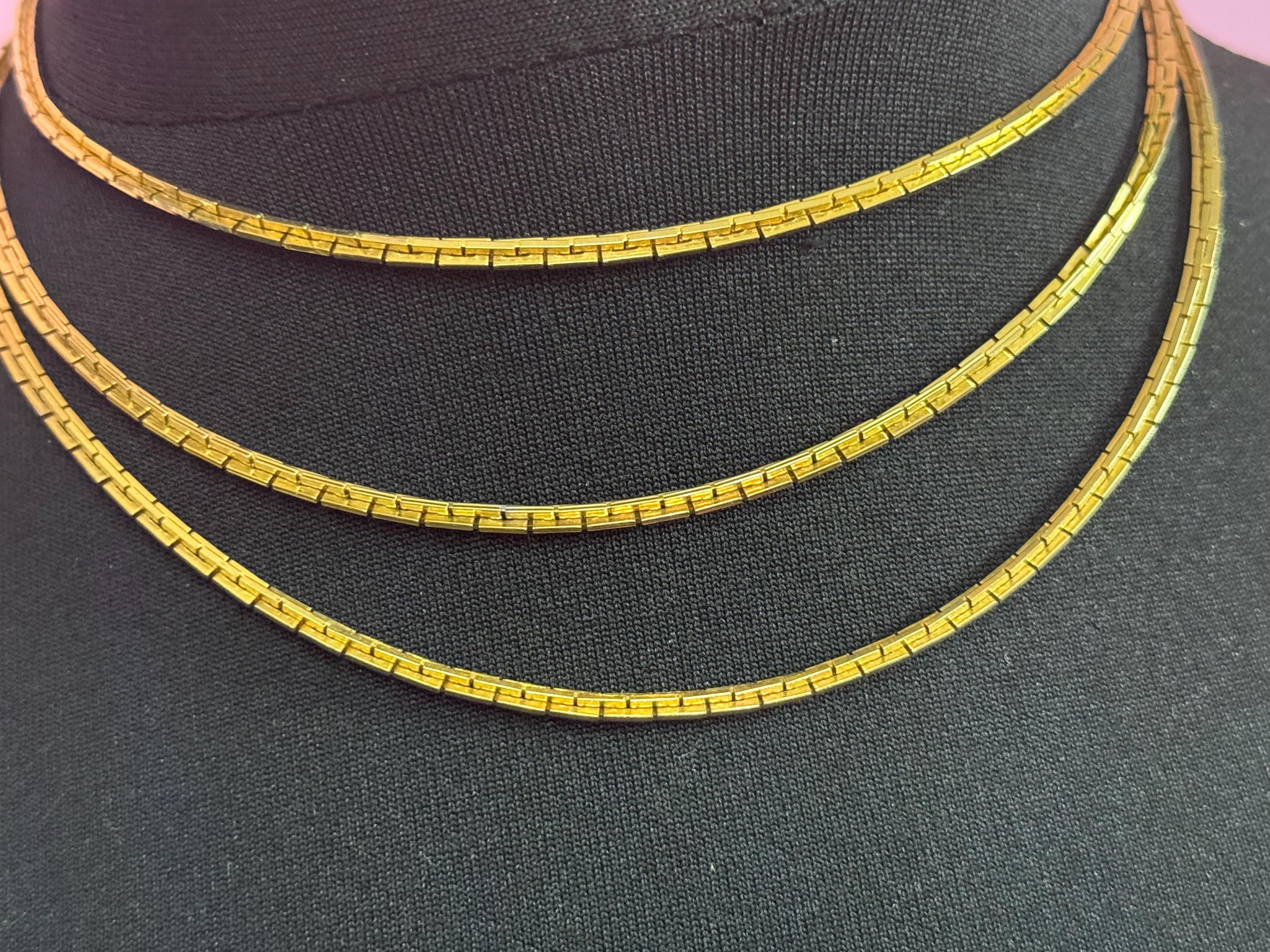 Petite Vintage gold tone flat link multi strand 3 row waterfall long chain necklace 40cm