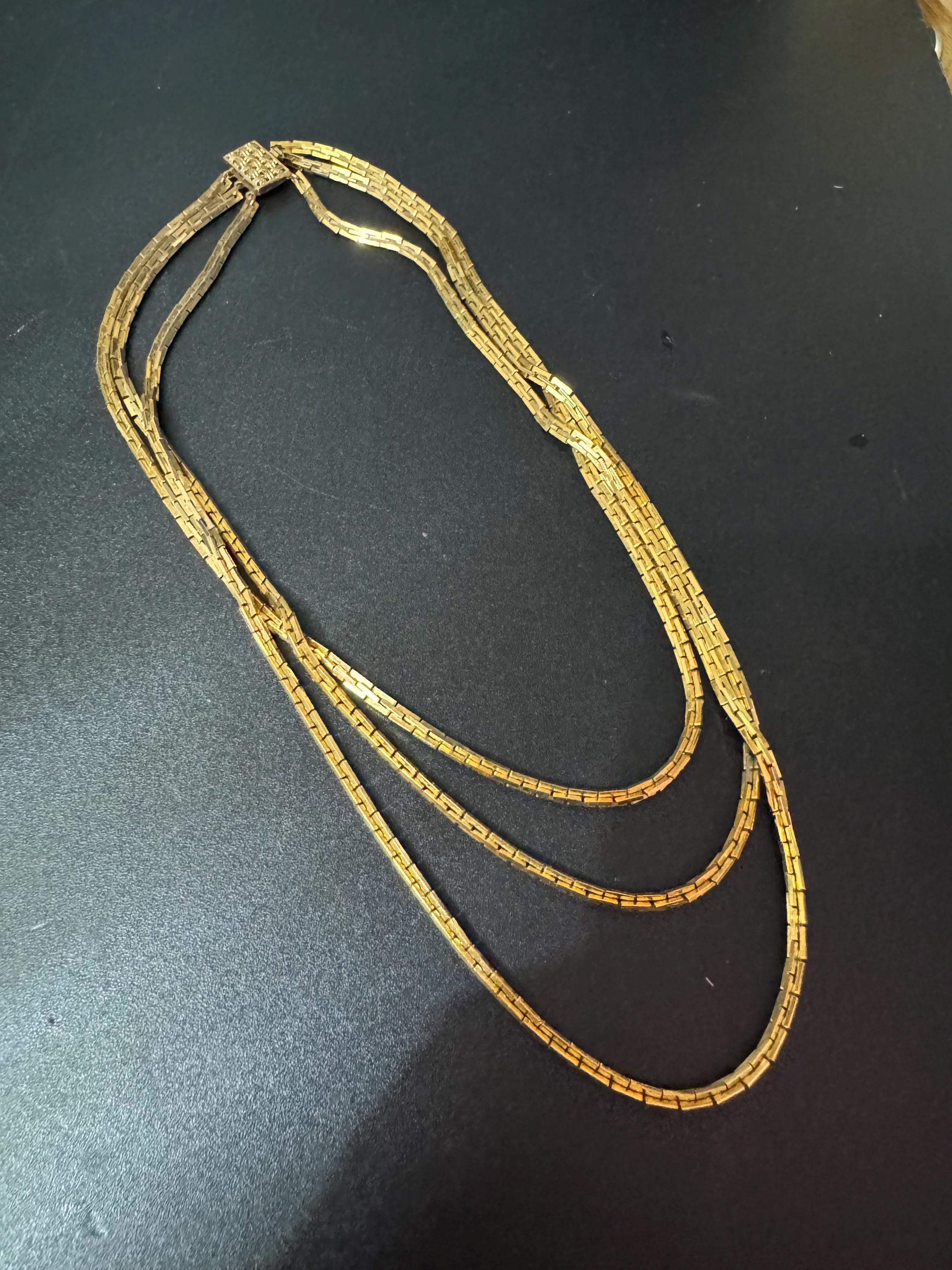 Petite Vintage gold tone flat link multi strand 3 row waterfall long chain necklace 40cm