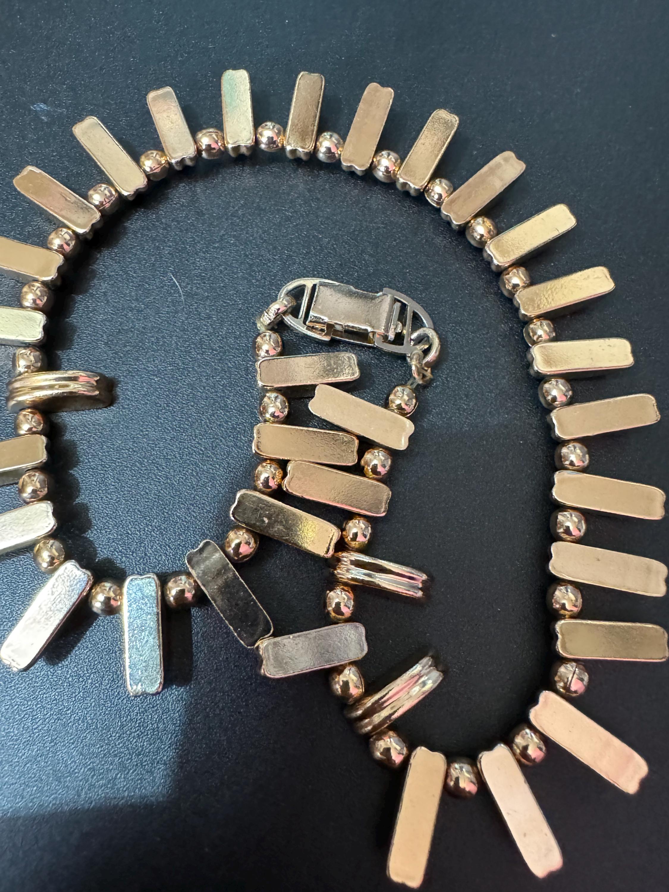 Petite fit lightweight copper gold tone fringed choker necklace modernist 39cm