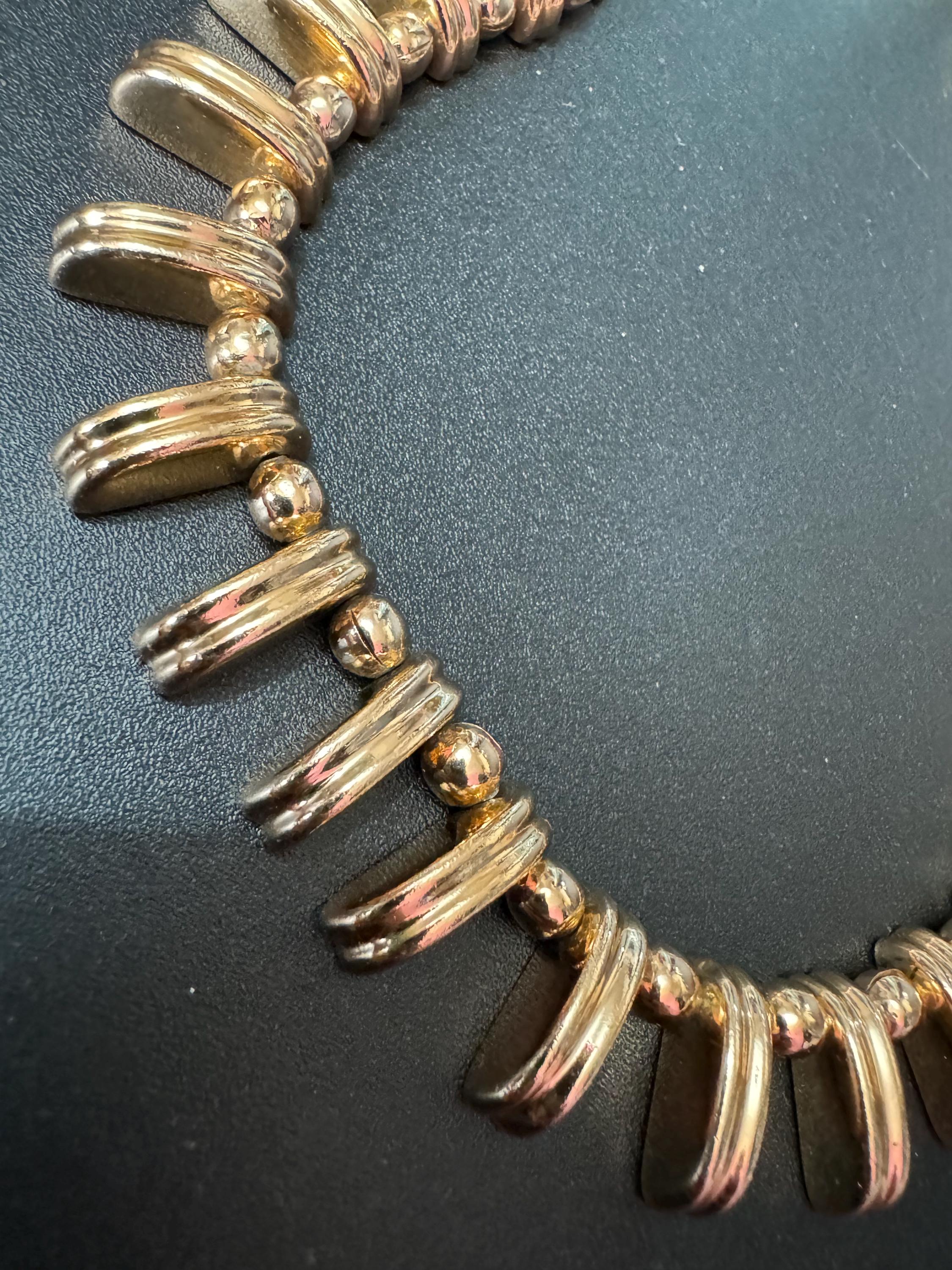 Petite fit lightweight copper gold tone fringed choker necklace modernist 39cm