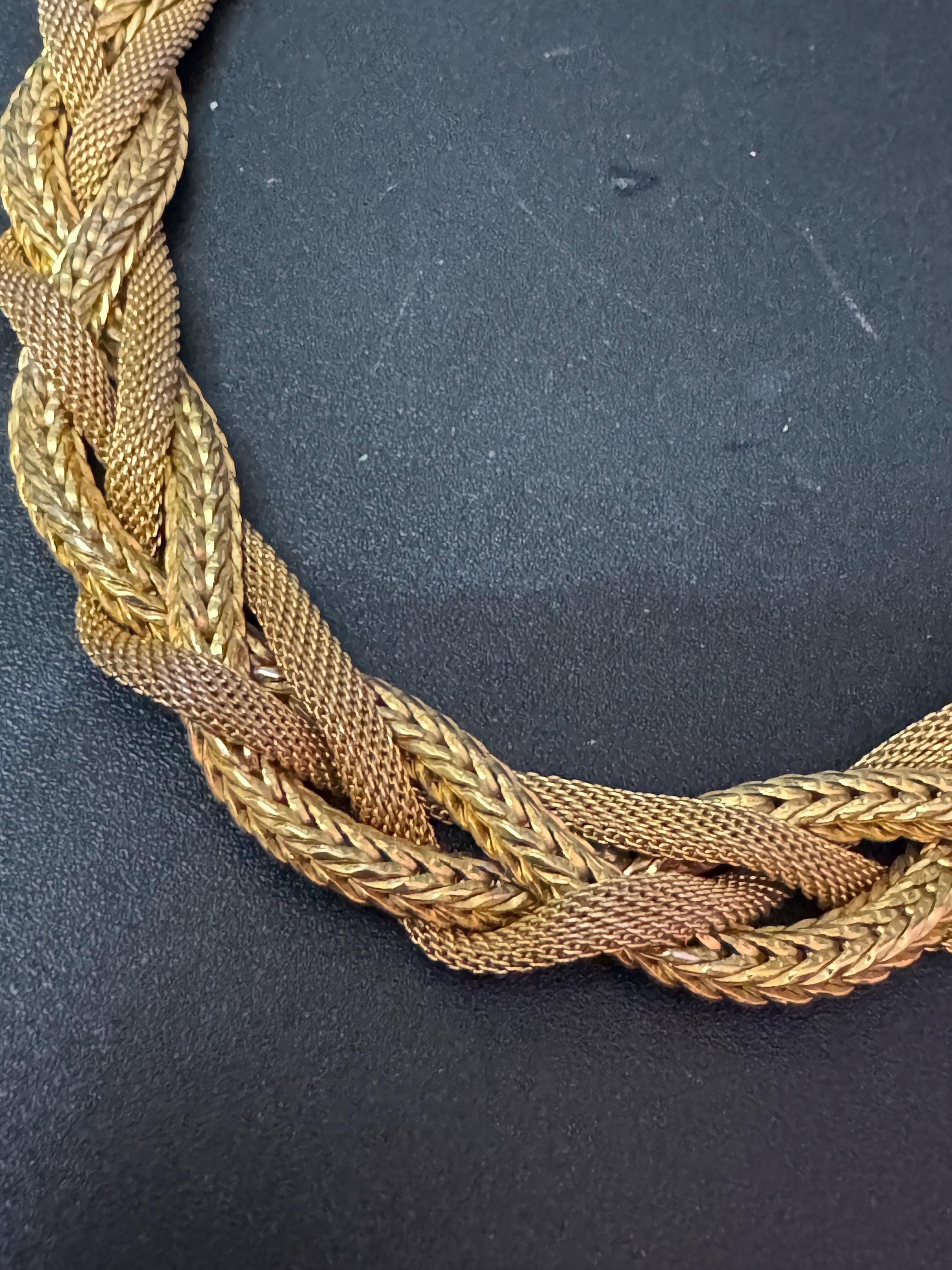 Vintage gold tone wide woven choker Collar necklace 44cm x 1.4cm