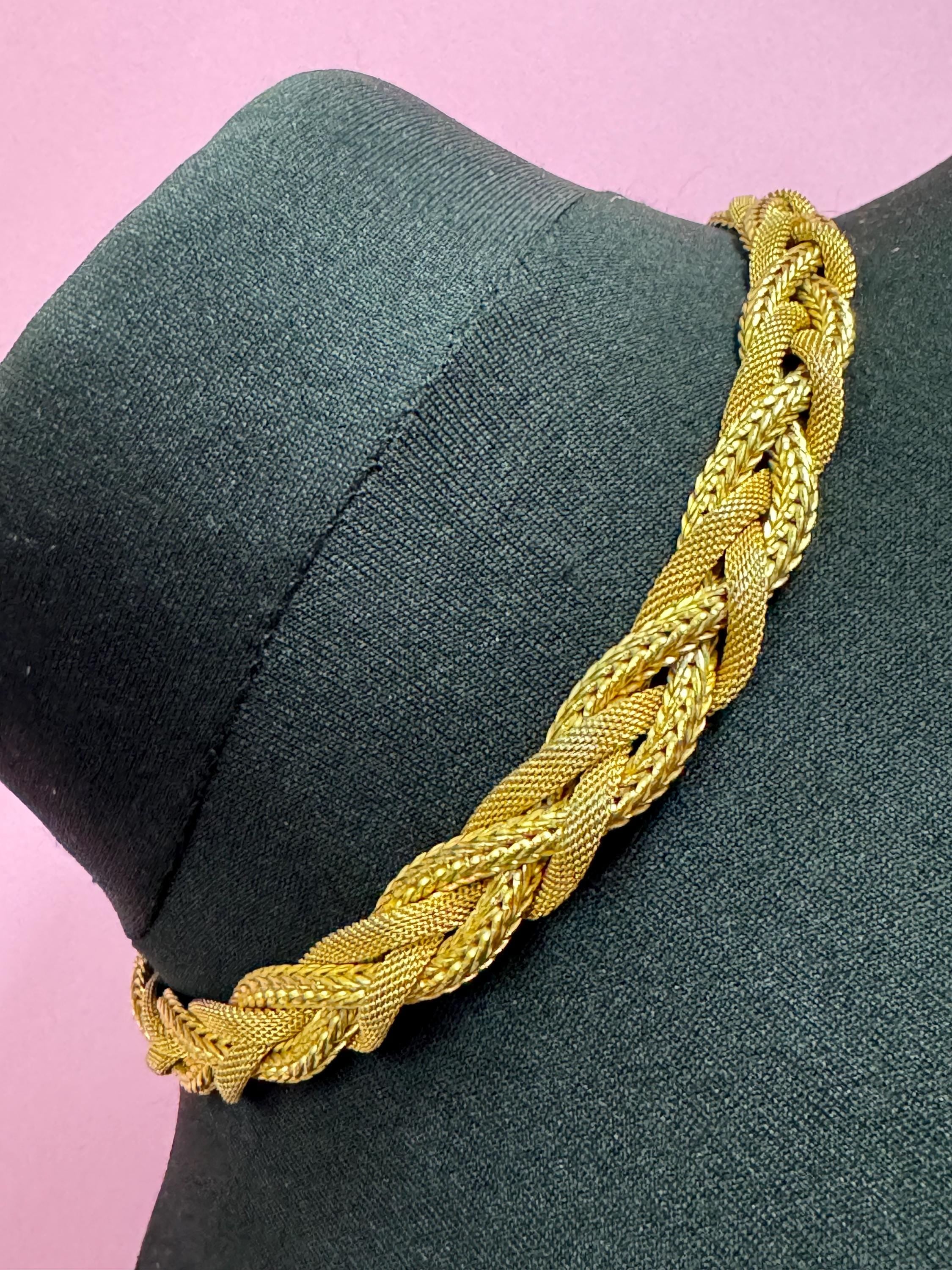Vintage gold tone wide woven choker Collar necklace 44cm x 1.4cm