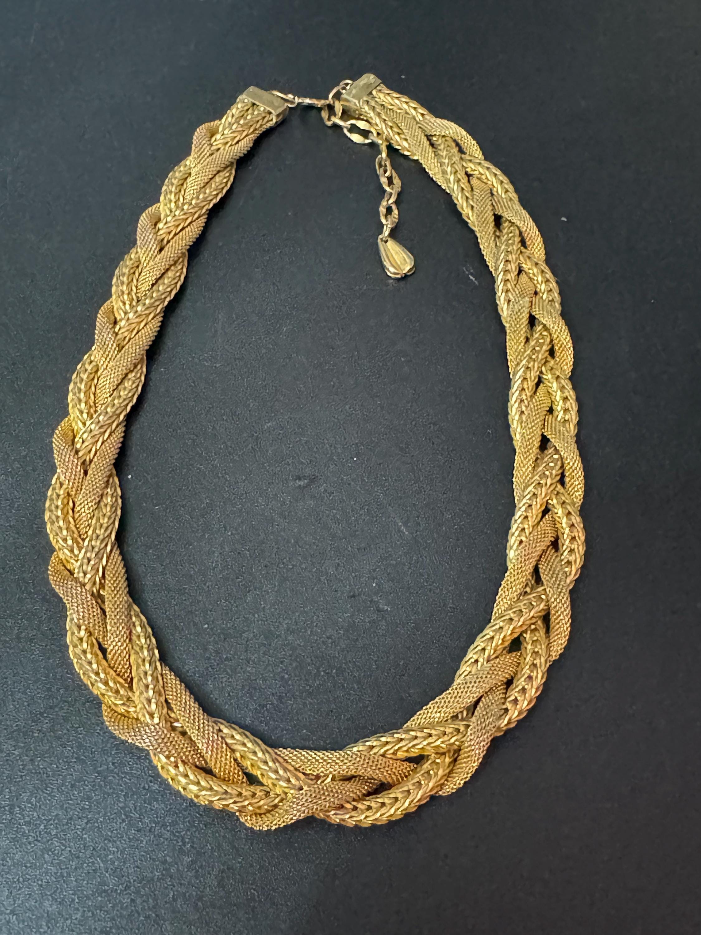 Vintage gold tone wide woven choker Collar necklace 44cm x 1.4cm