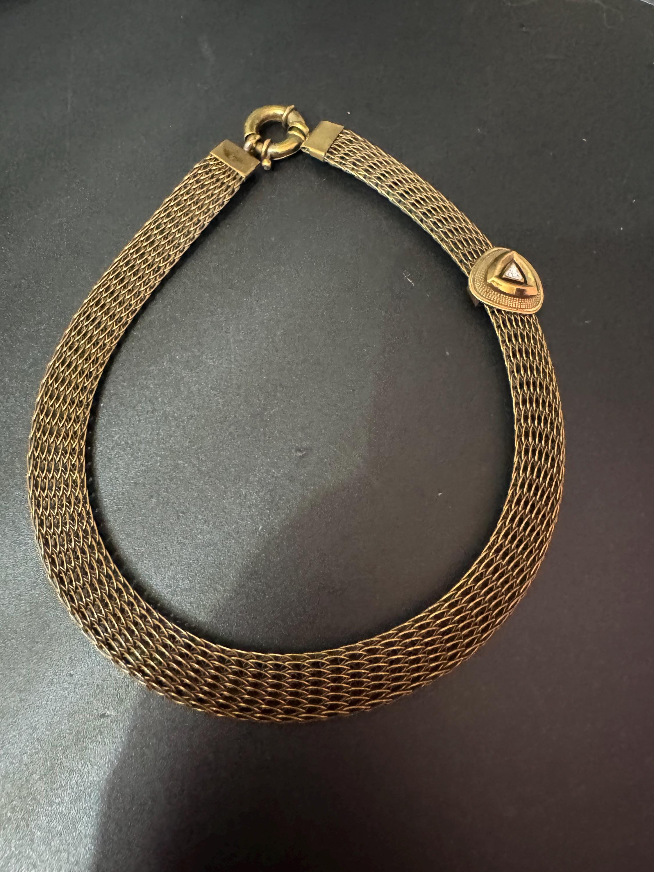 Vintage 1980s woven dark Copper gold tone wide flat link choker necklace