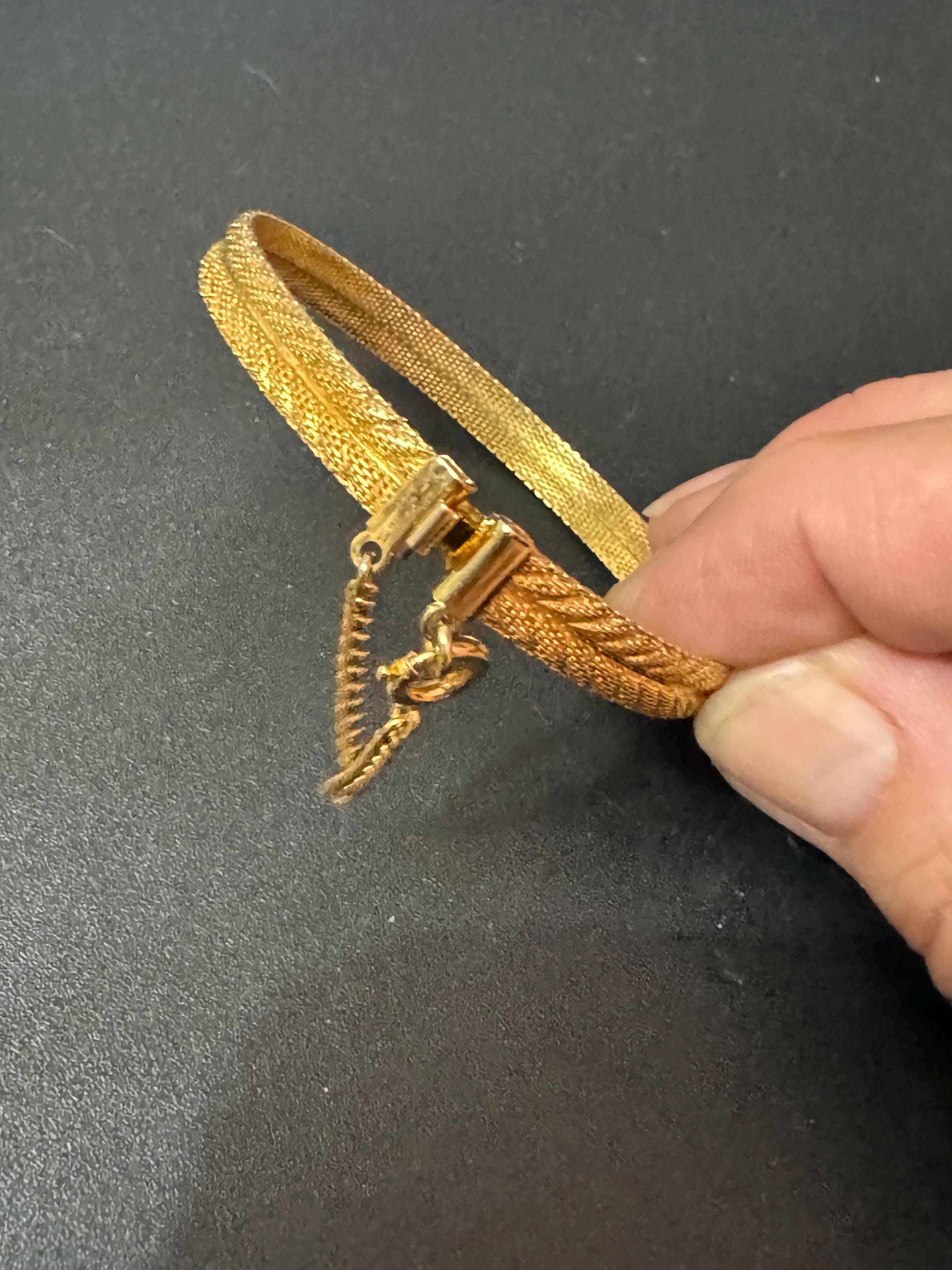 Vintage gold plated modernist slim flat mesh bangle bracelet 18.5 x 6mm