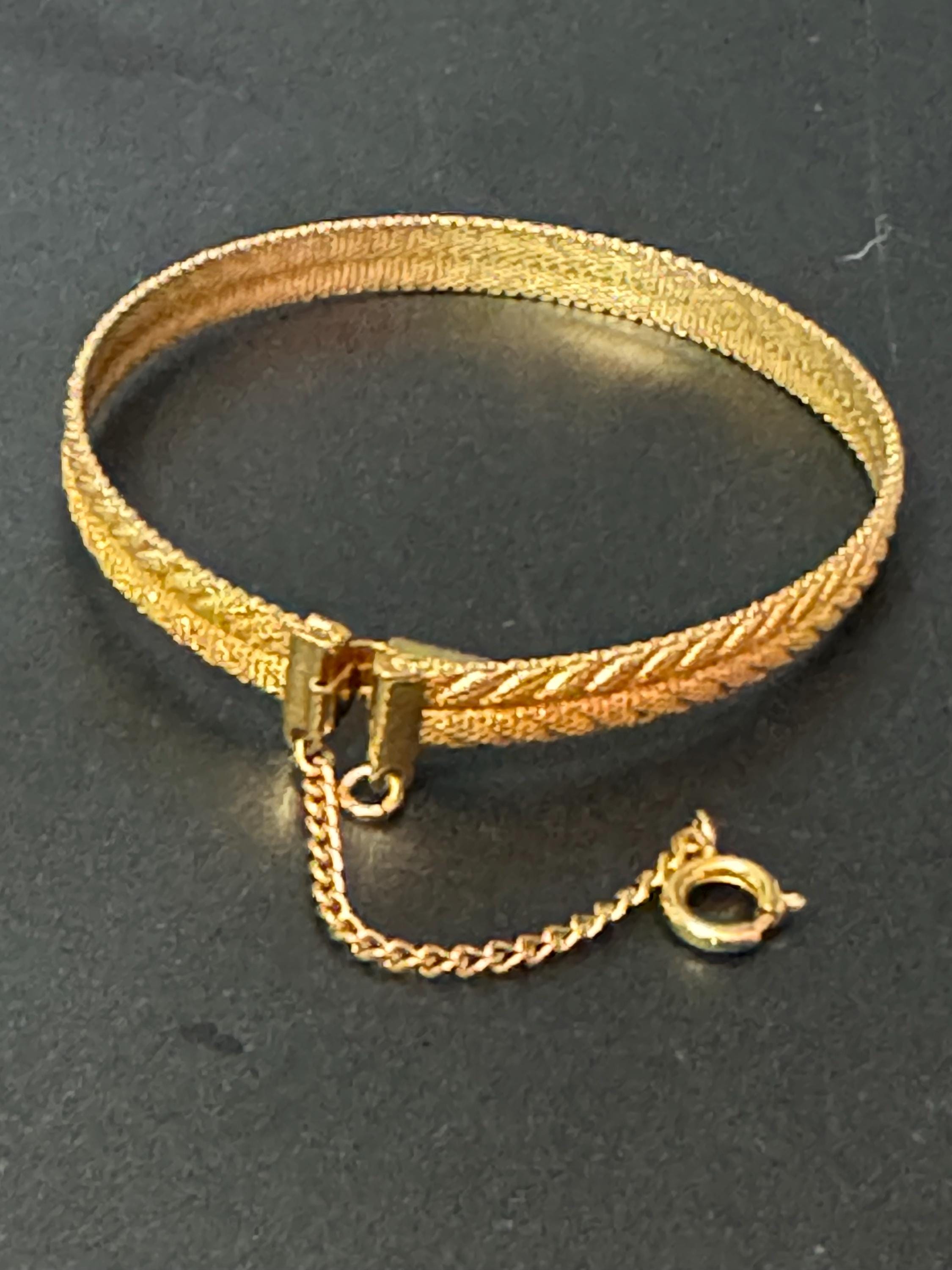 Vintage gold plated modernist slim flat mesh bangle bracelet 18.5 x 6mm