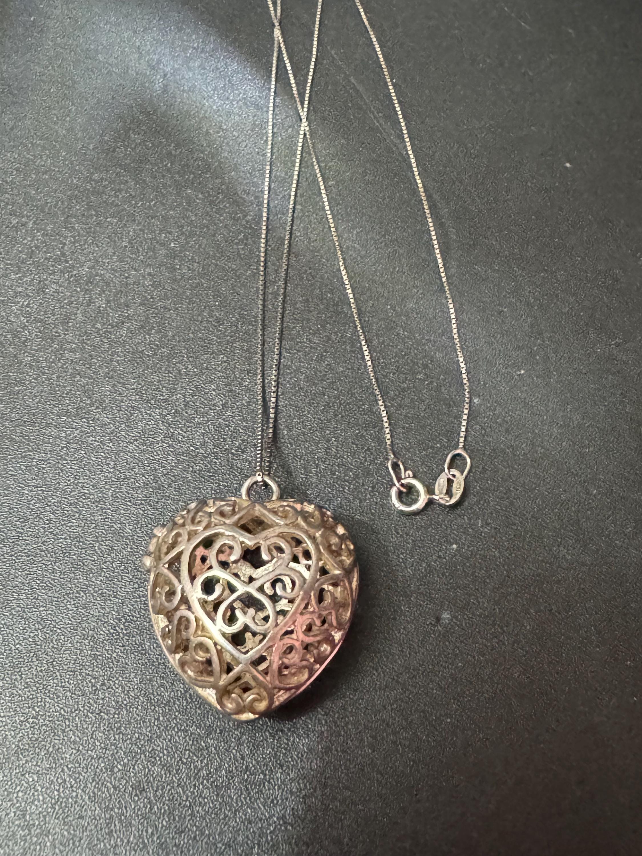 large love heart caged Picture Photo keepsake Locket sterling 925 silver 9.6 grams 42cm chain