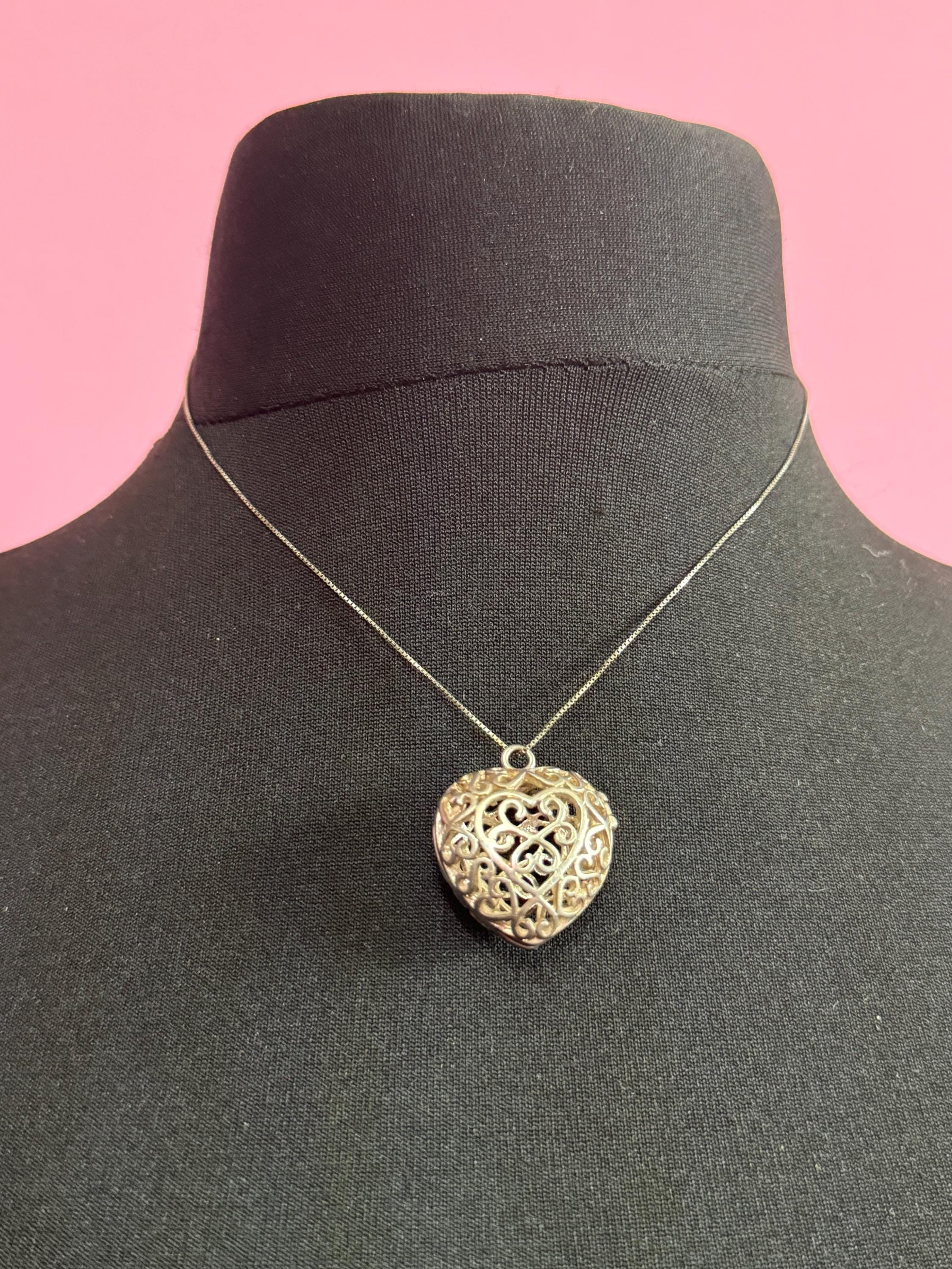 large love heart caged Picture Photo keepsake Locket sterling 925 silver 9.6 grams 42cm chain