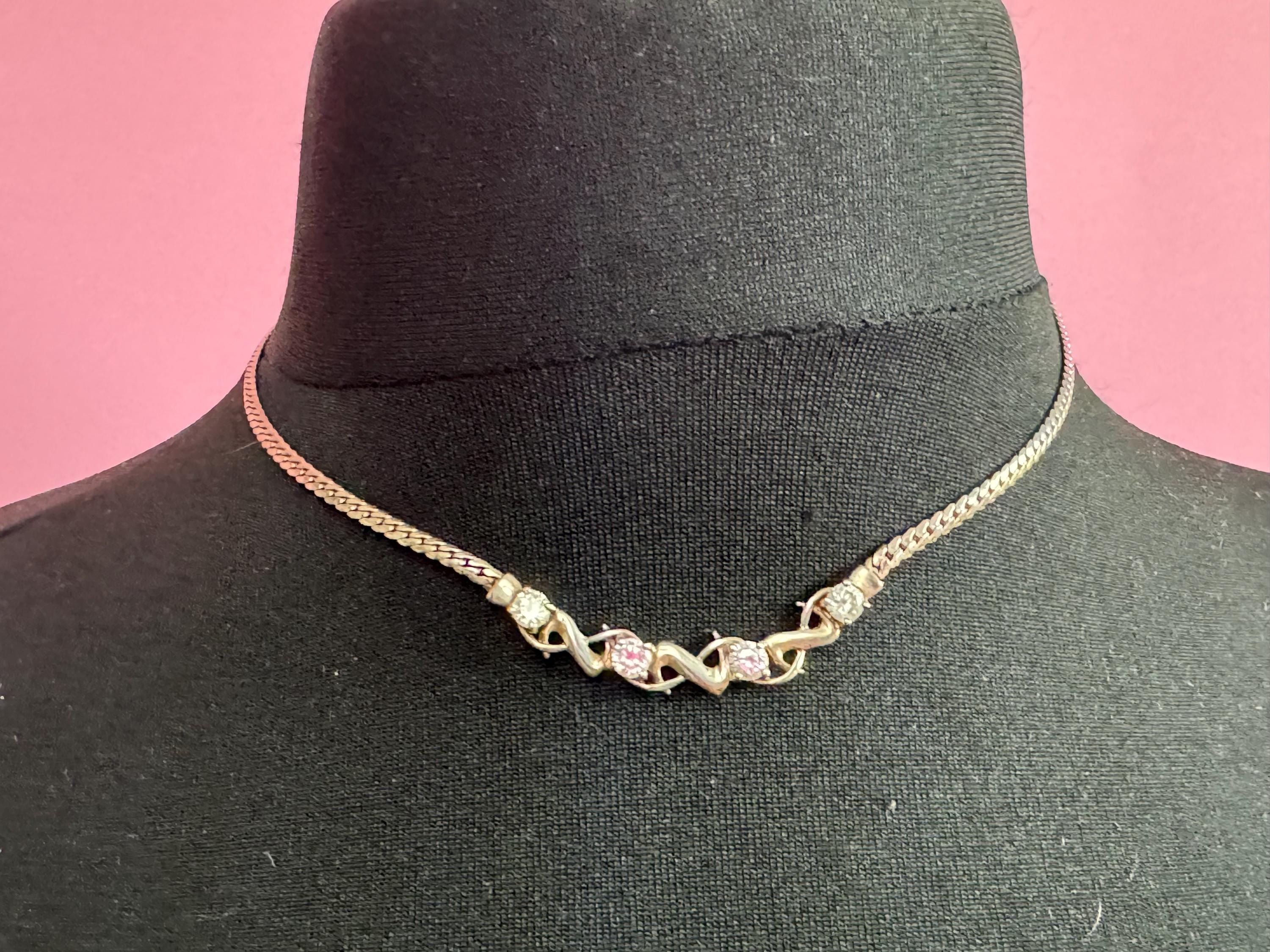 Vintage 925 Sterling Silver Necklace with central clear diamanté Crystals 10.7 grams