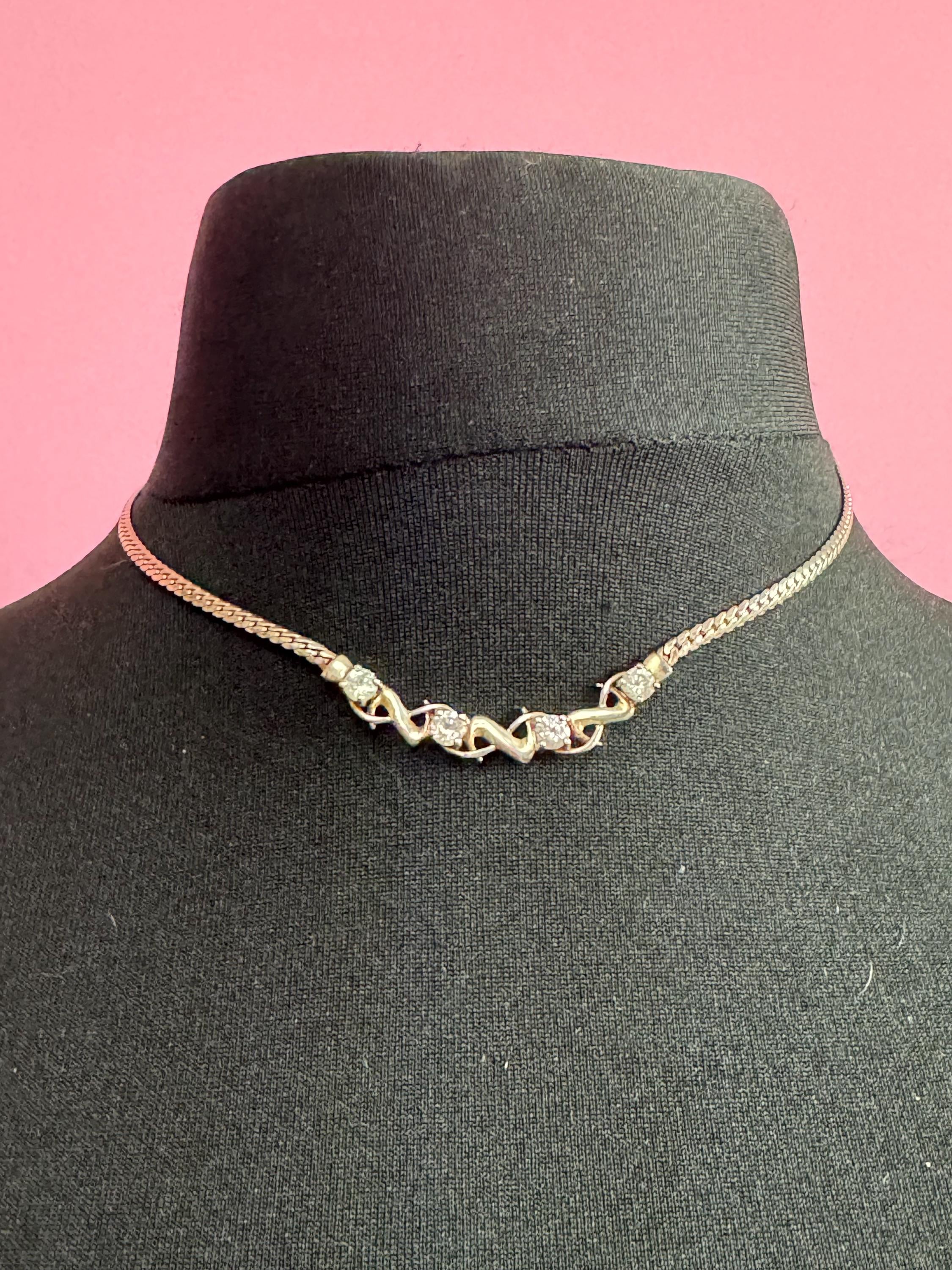 Vintage 925 Sterling Silver Necklace with central clear diamanté Crystals 10.7 grams