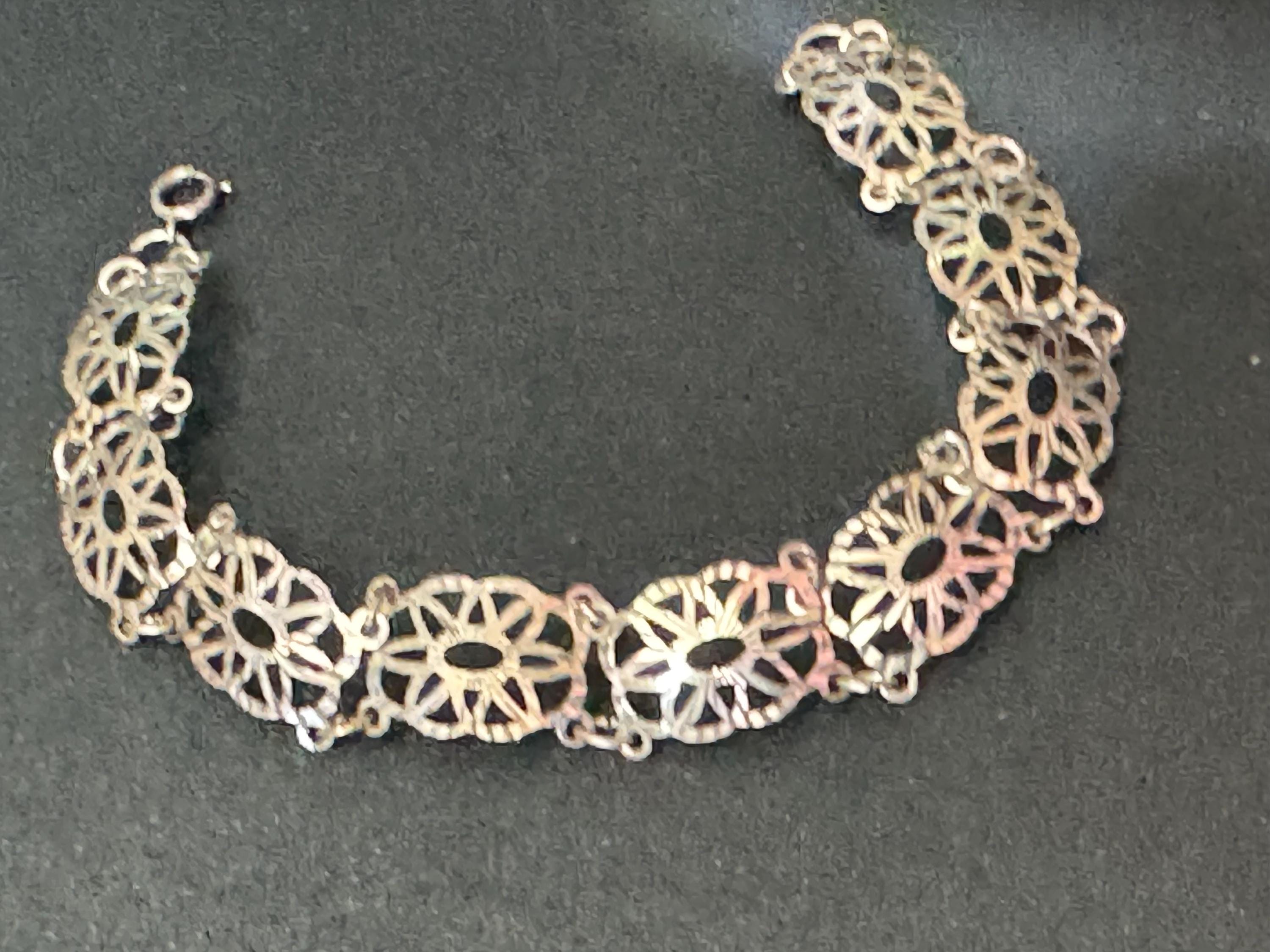 Vintage dainty 925 sterling silver cut out filigree panel link bracelet 17.5cm 4.9 grams