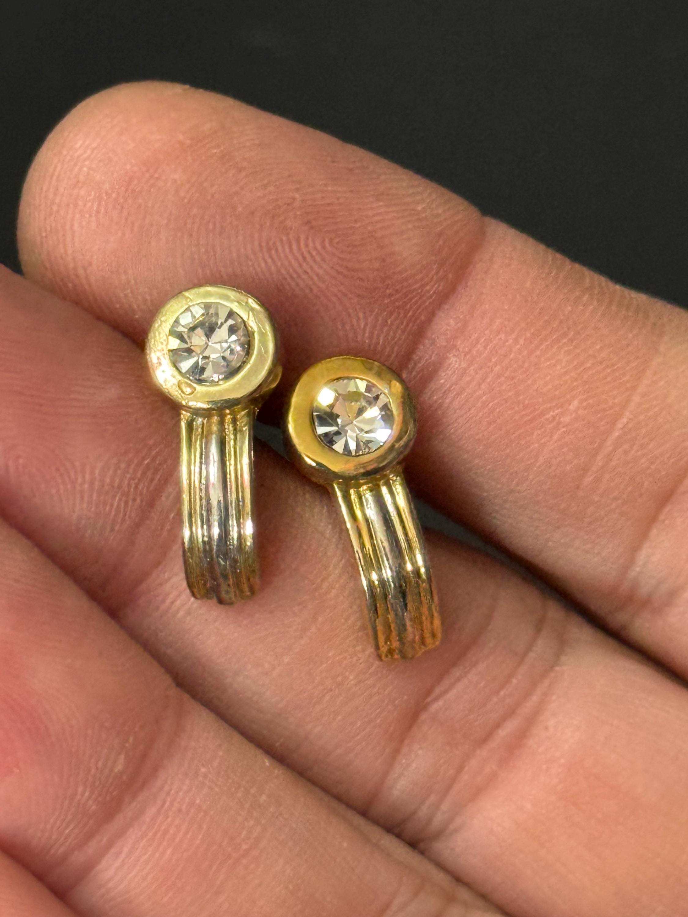 retro gold tone clear diamanté paste crystal stud earrings for pierced ears