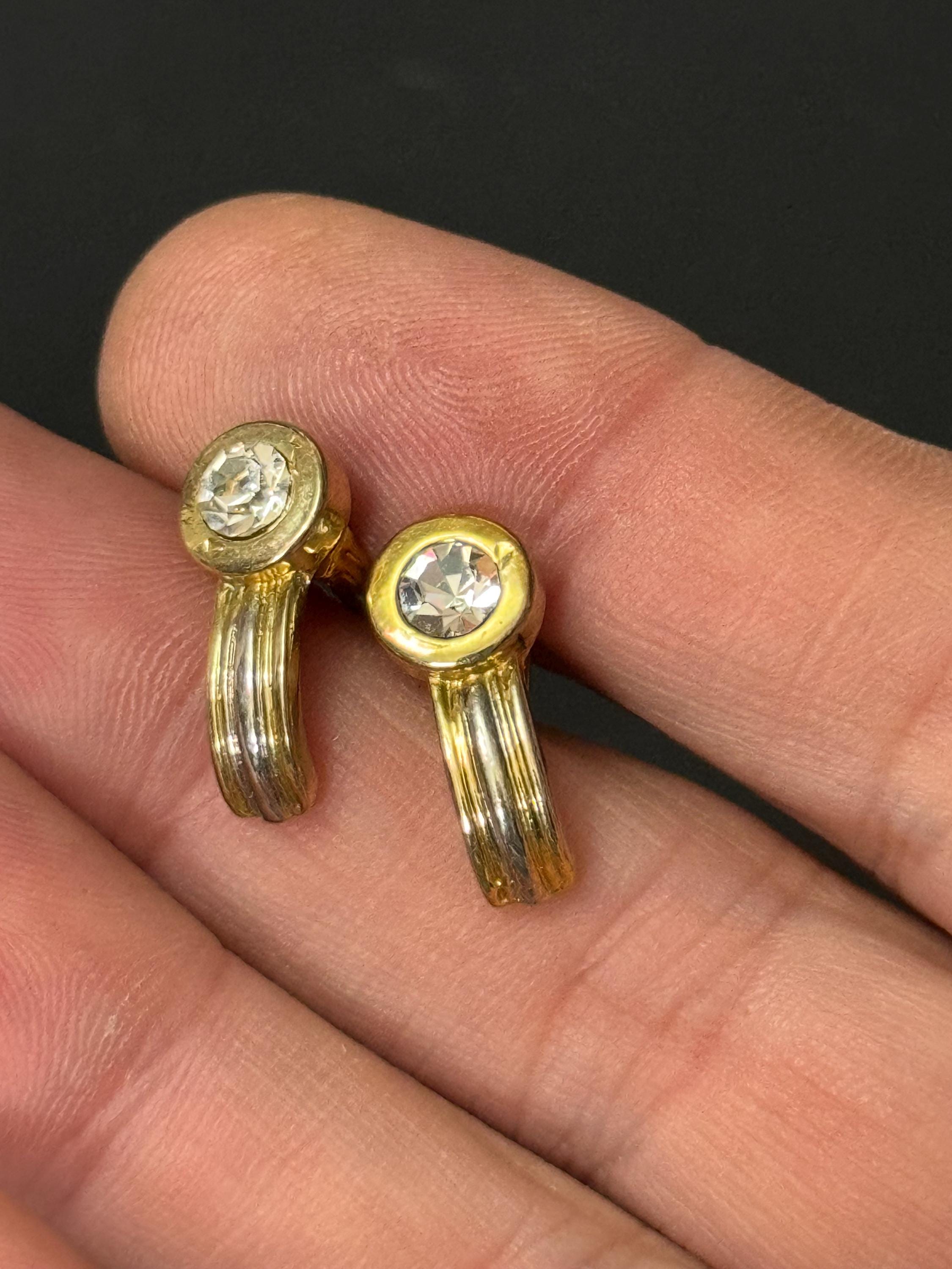 retro gold tone clear diamanté paste crystal stud earrings for pierced ears