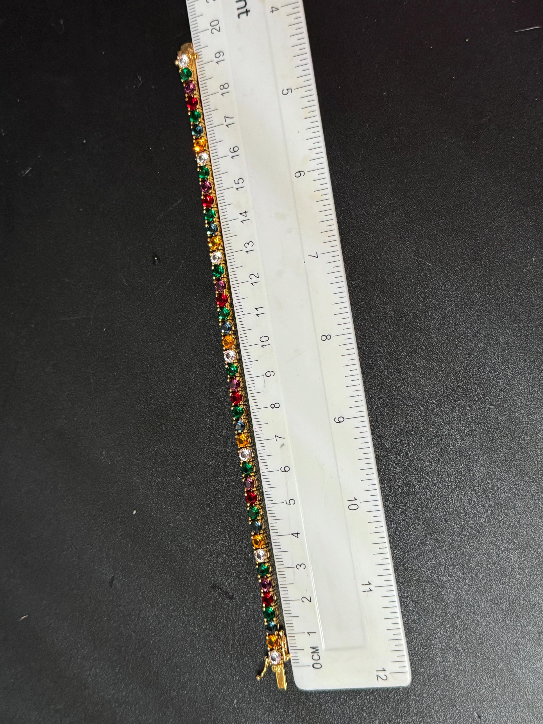 Signed Joan rivers gold plated multi coloured rainbow rhinestone tennis bracelet