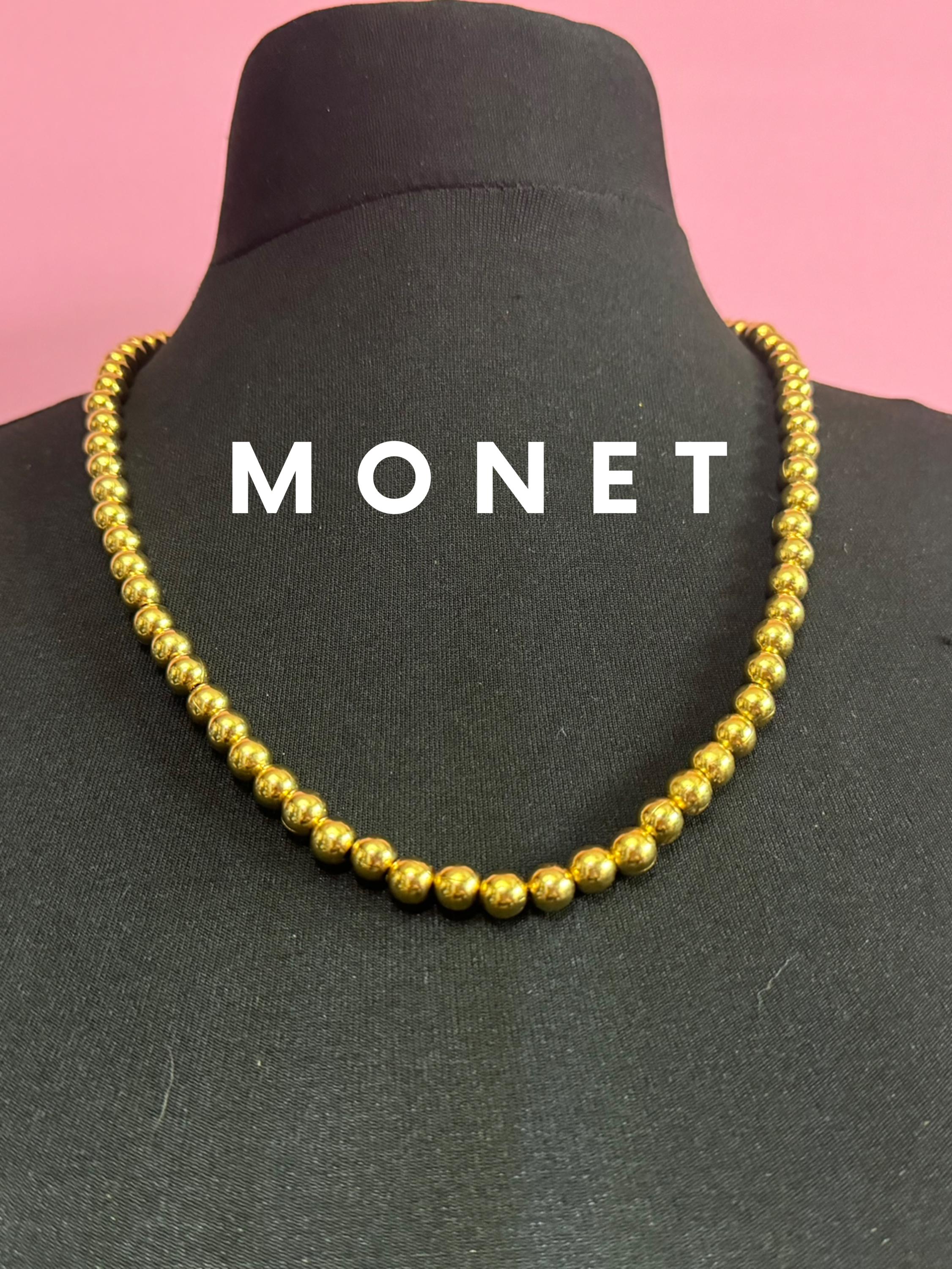 Signed MONET high end vintage gold tone beaded necklace 63cm