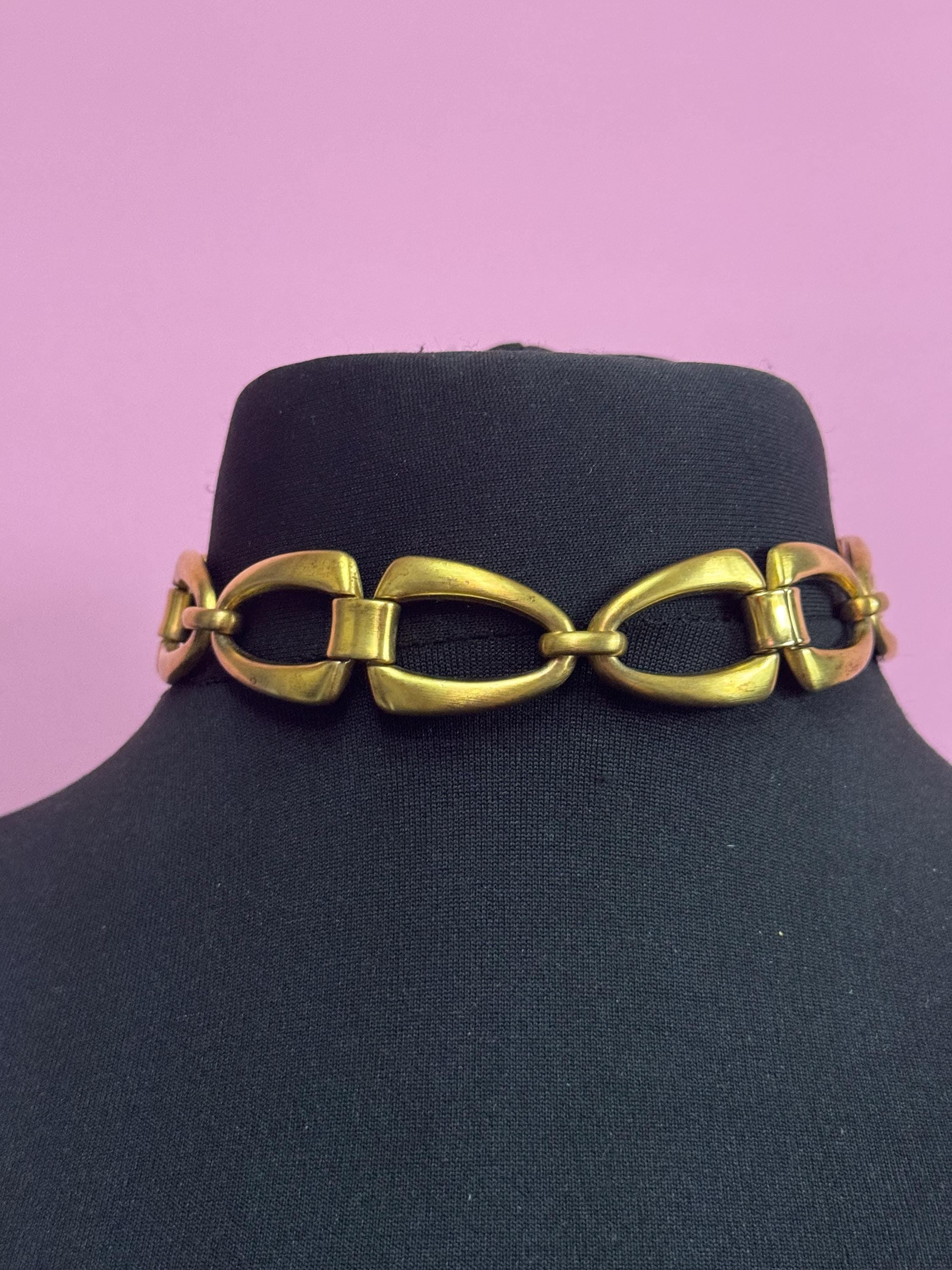Signed aquascutum Petite neck 37cm Vintage gold tone heavy wide choker necklace