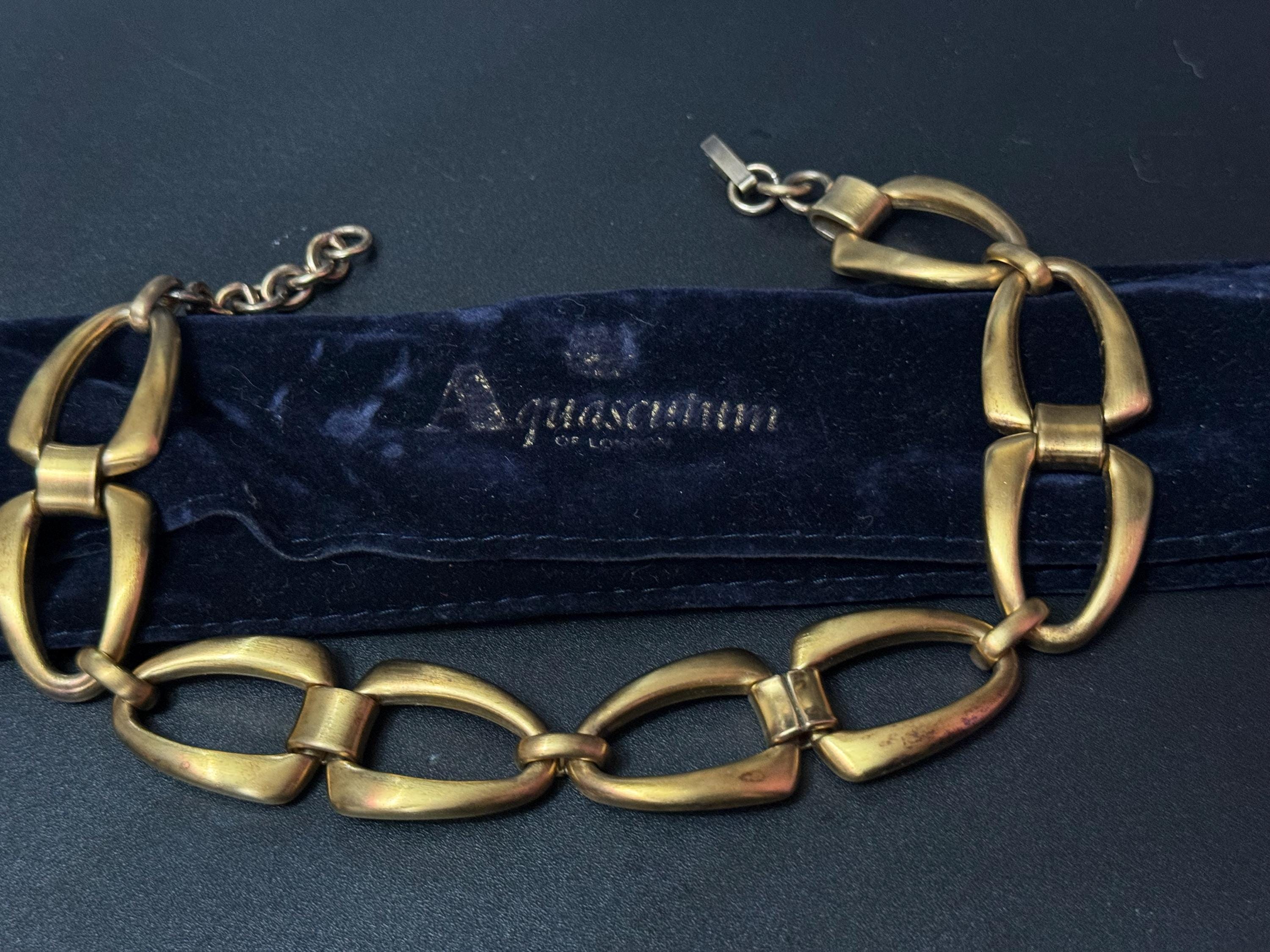 Signed aquascutum Petite neck 37cm Vintage gold tone heavy wide choker necklace