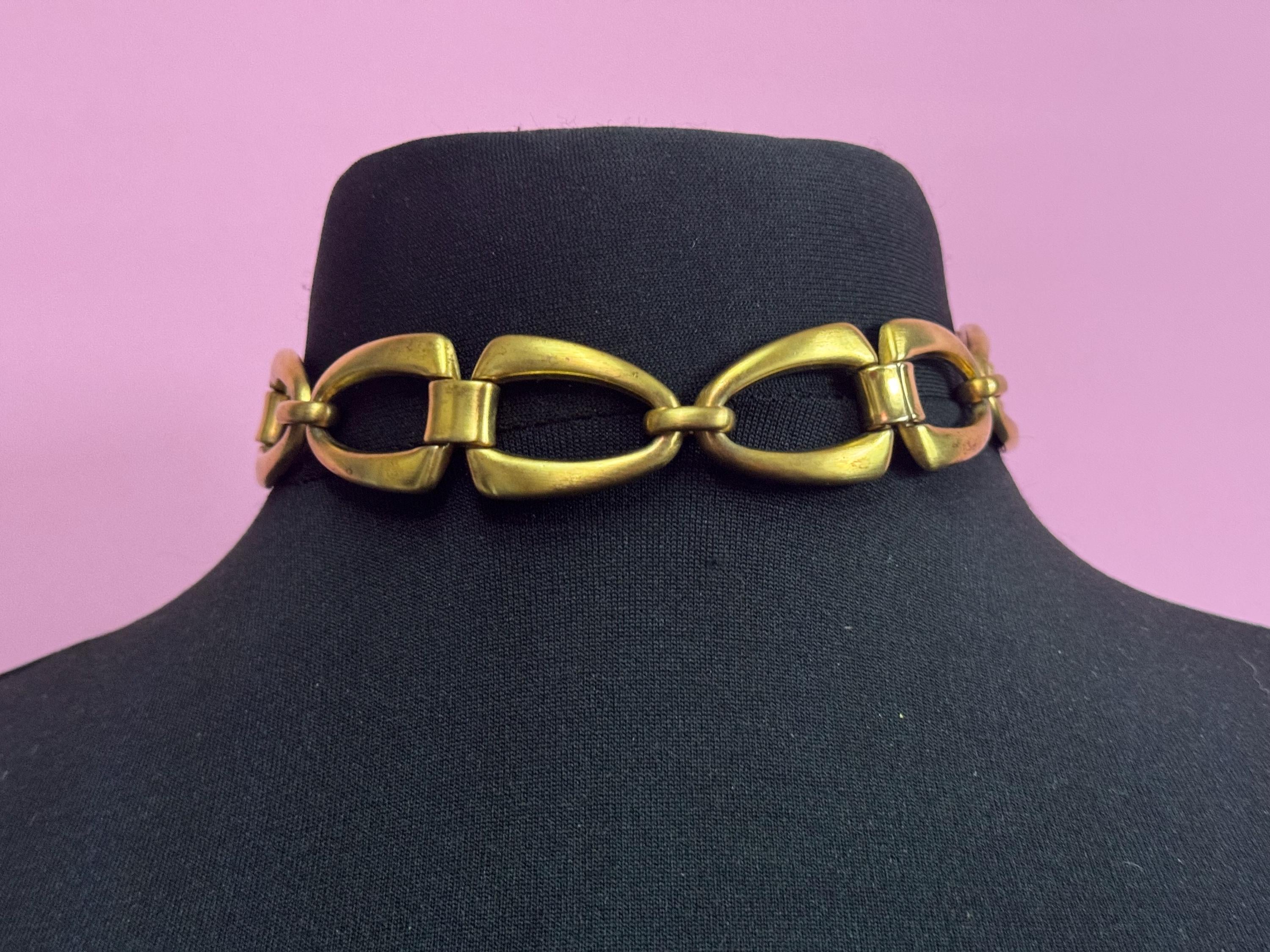 Signed aquascutum Petite neck 37cm Vintage gold tone heavy wide choker necklace
