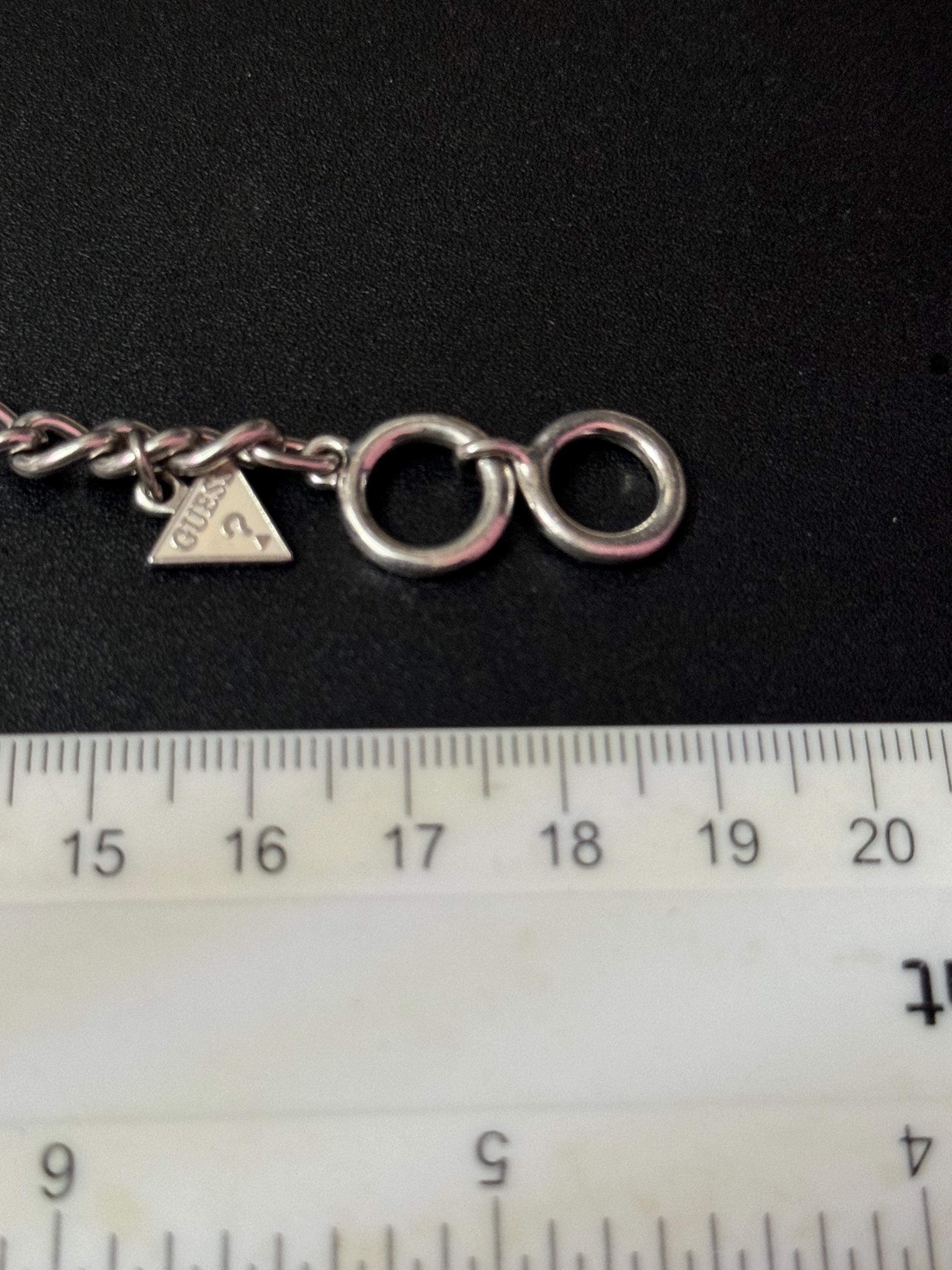 Signed guess Retro silver tone chain link chunky charm bracelet with diamanté crystals