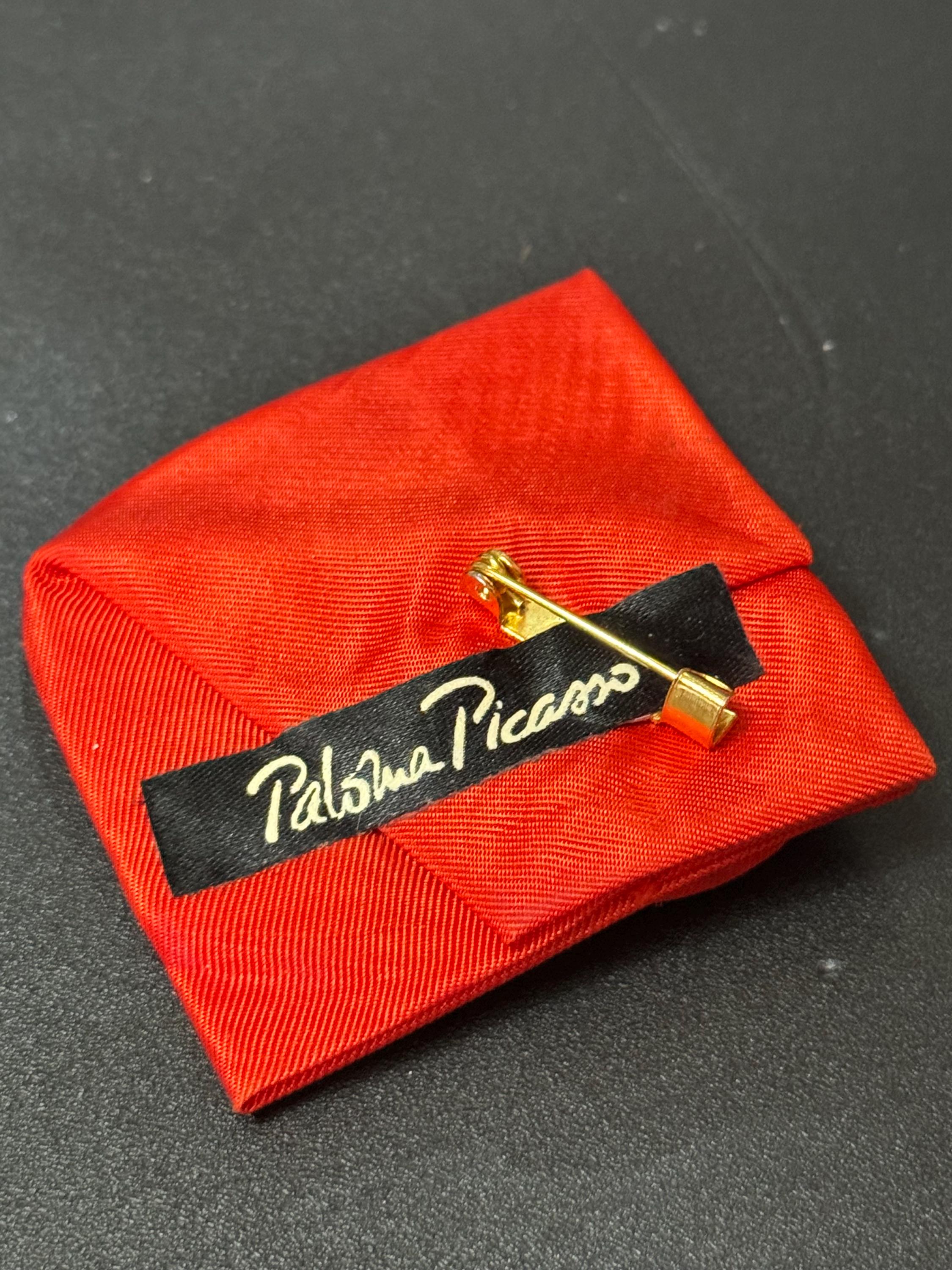 Vintage signed Paloma Picasso bright red button ribbon brooch