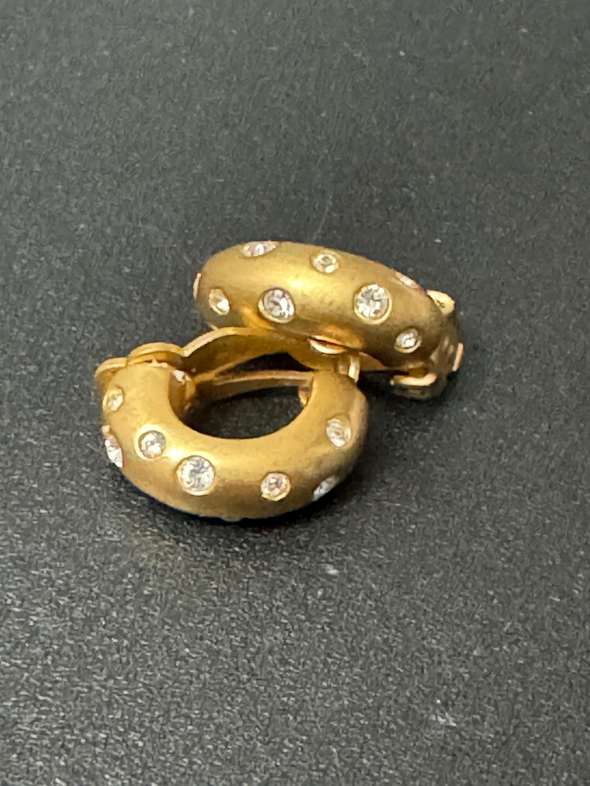 Signed Swarovski Matt gold tone clear crystal diamanté half hoop clip on earrings