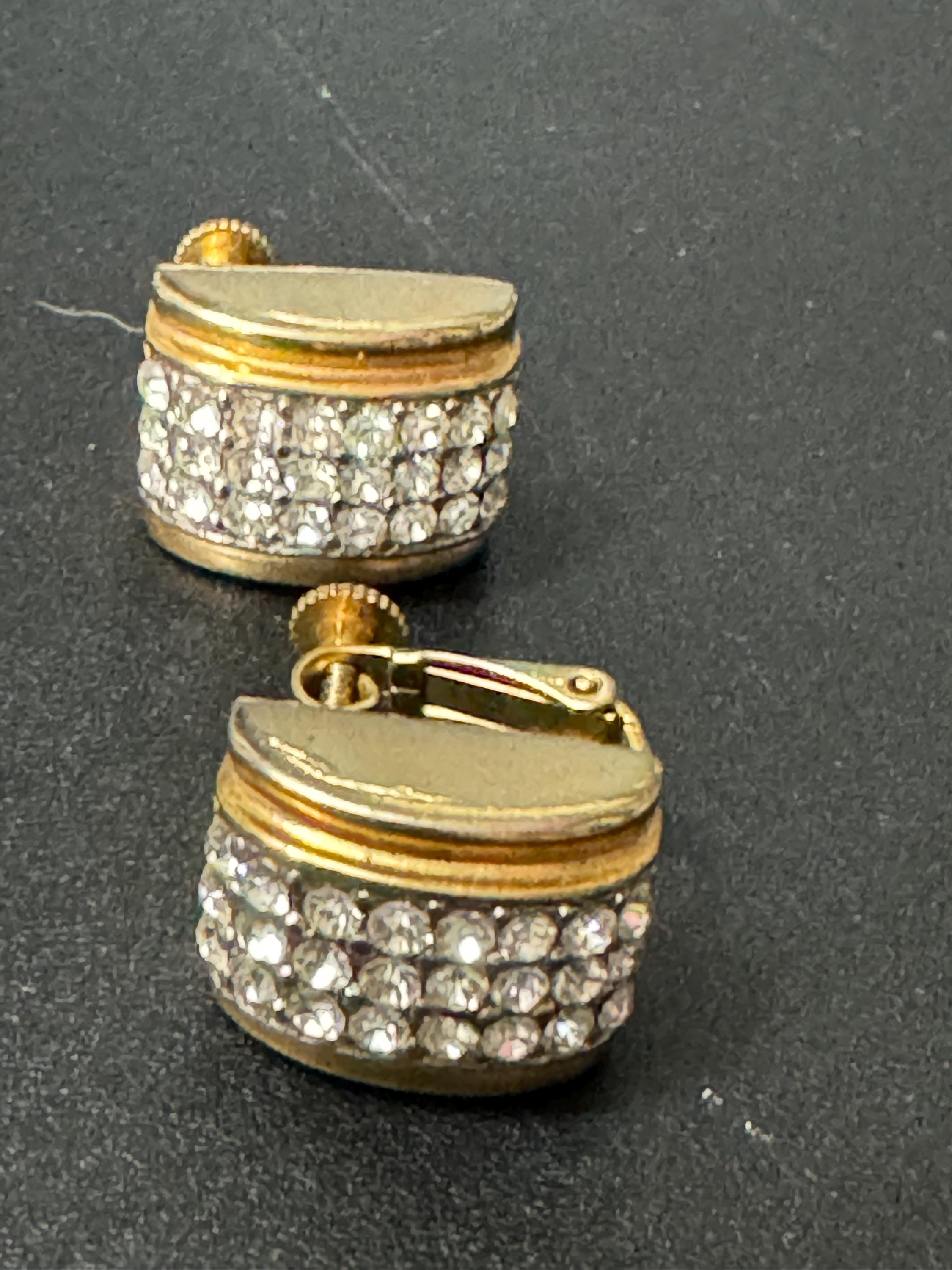 Signed NAPIER gold tone clear diamanté domed stud clip on earrings