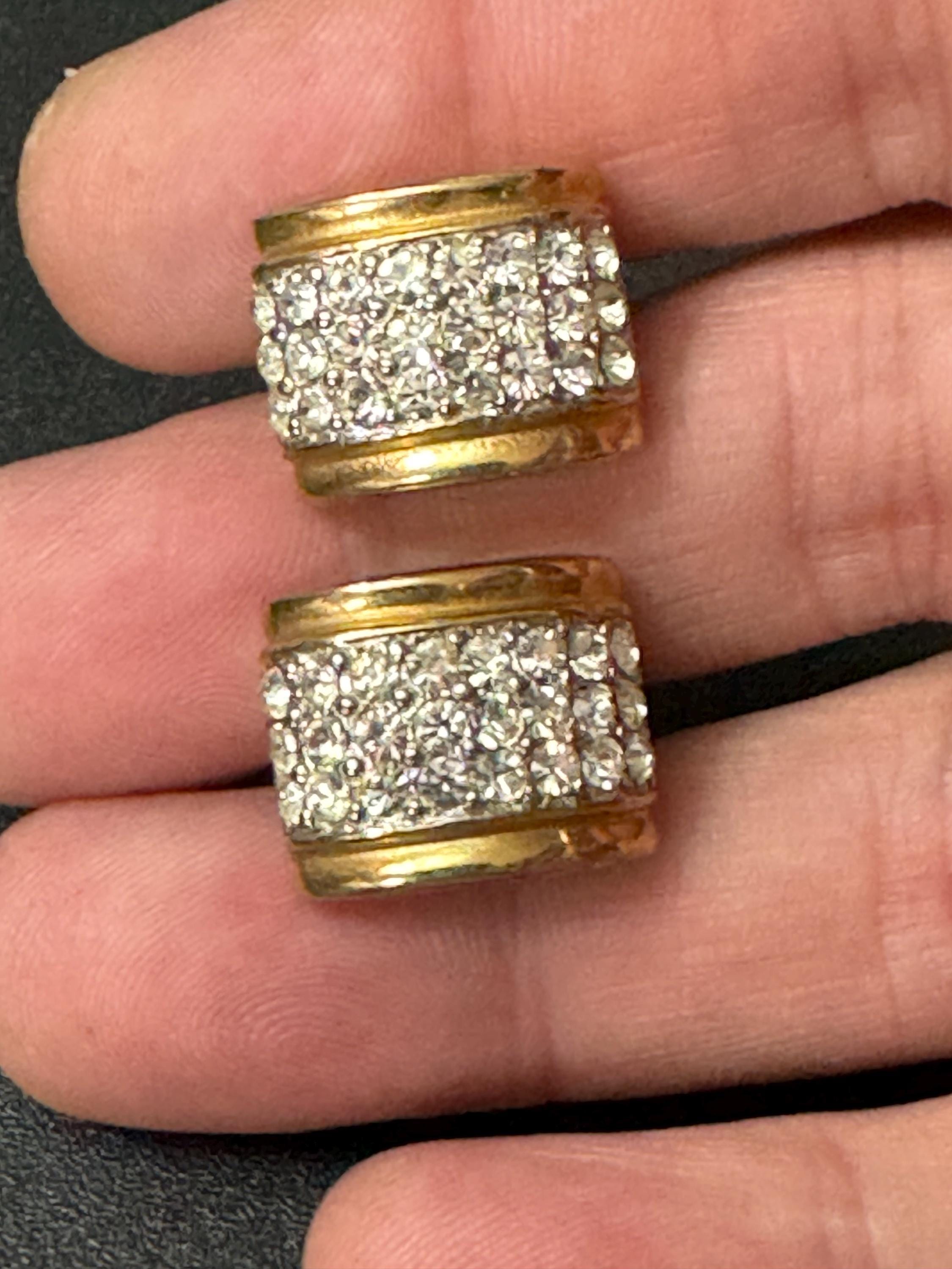 Signed NAPIER gold tone clear diamanté domed stud clip on earrings