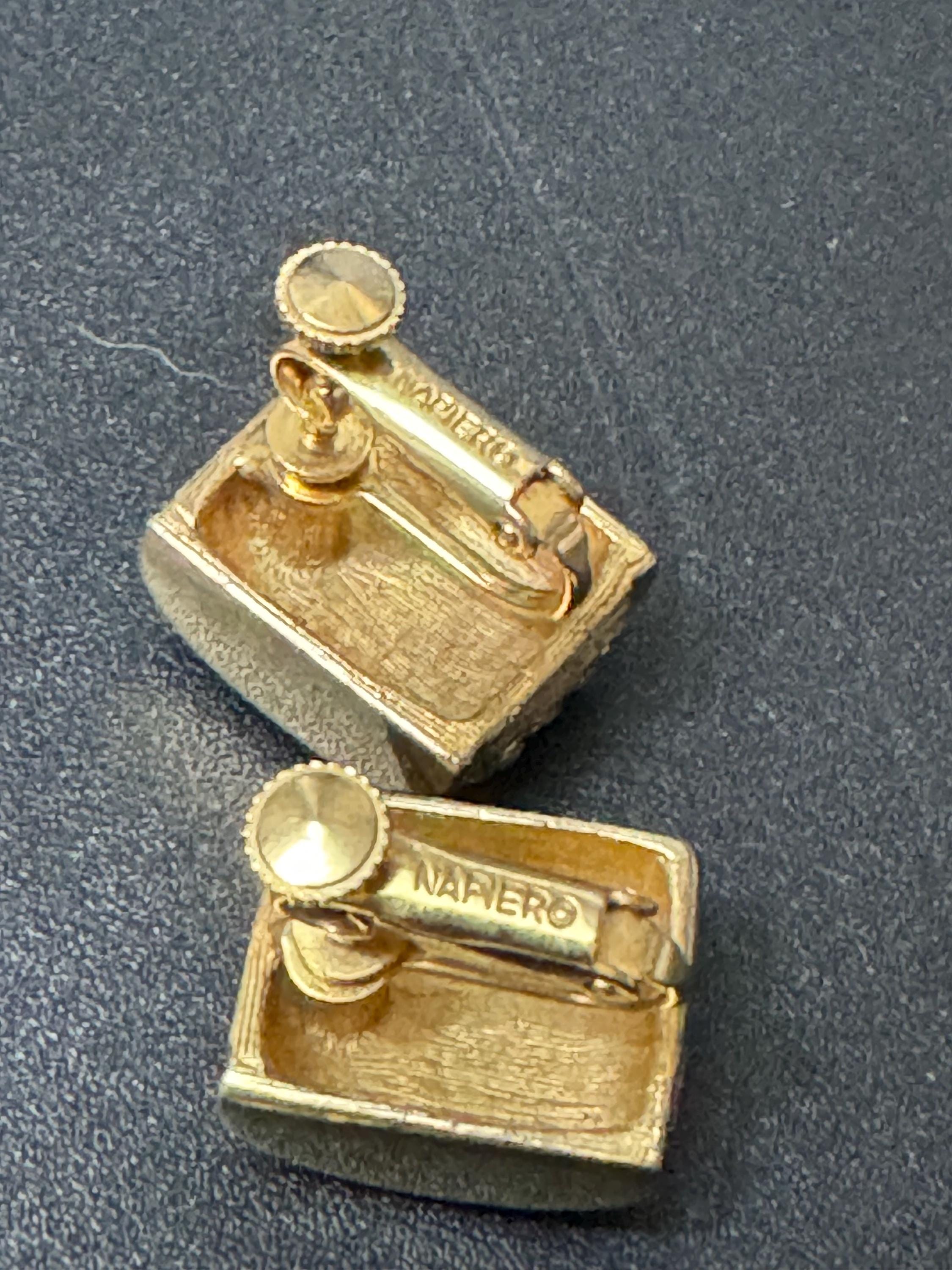 Signed NAPIER gold tone clear diamanté domed stud clip on earrings