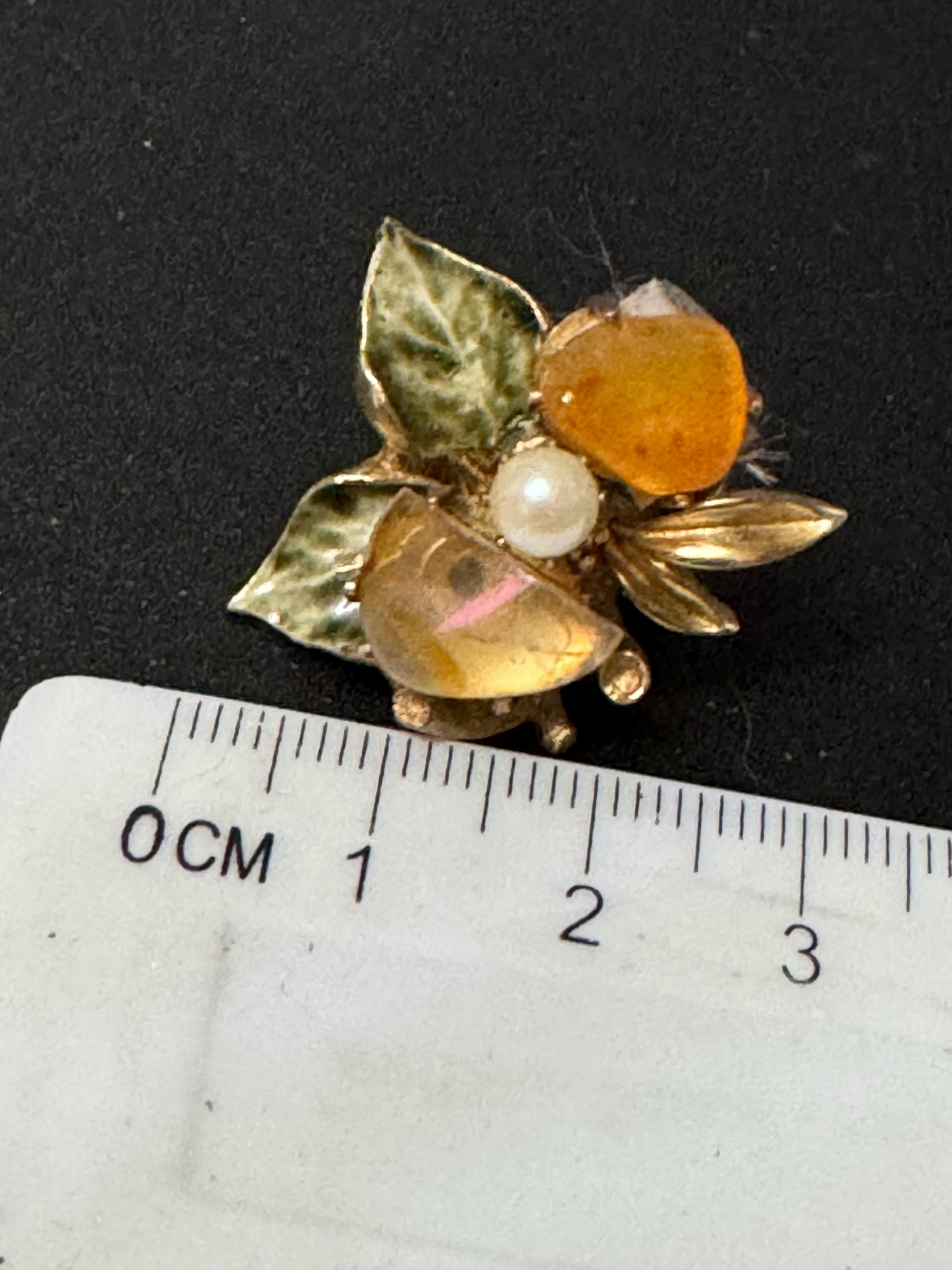 Vintage and signed francos clip on earrings green enamel floral set with gemstones