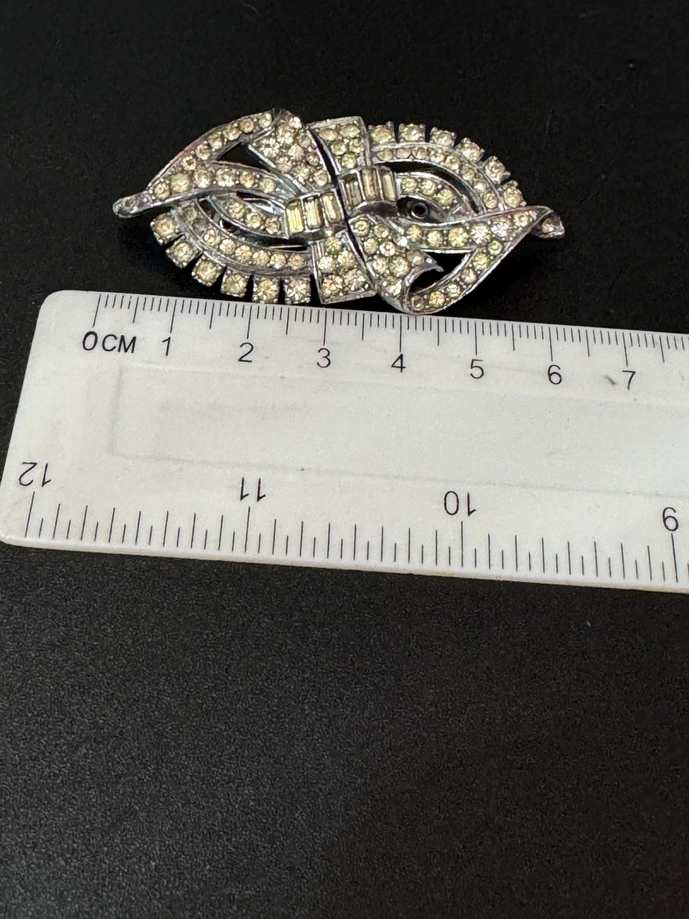 Duette pair of Dress Clips Combination Brooch Marcasite Silver chrome metal Art Deco