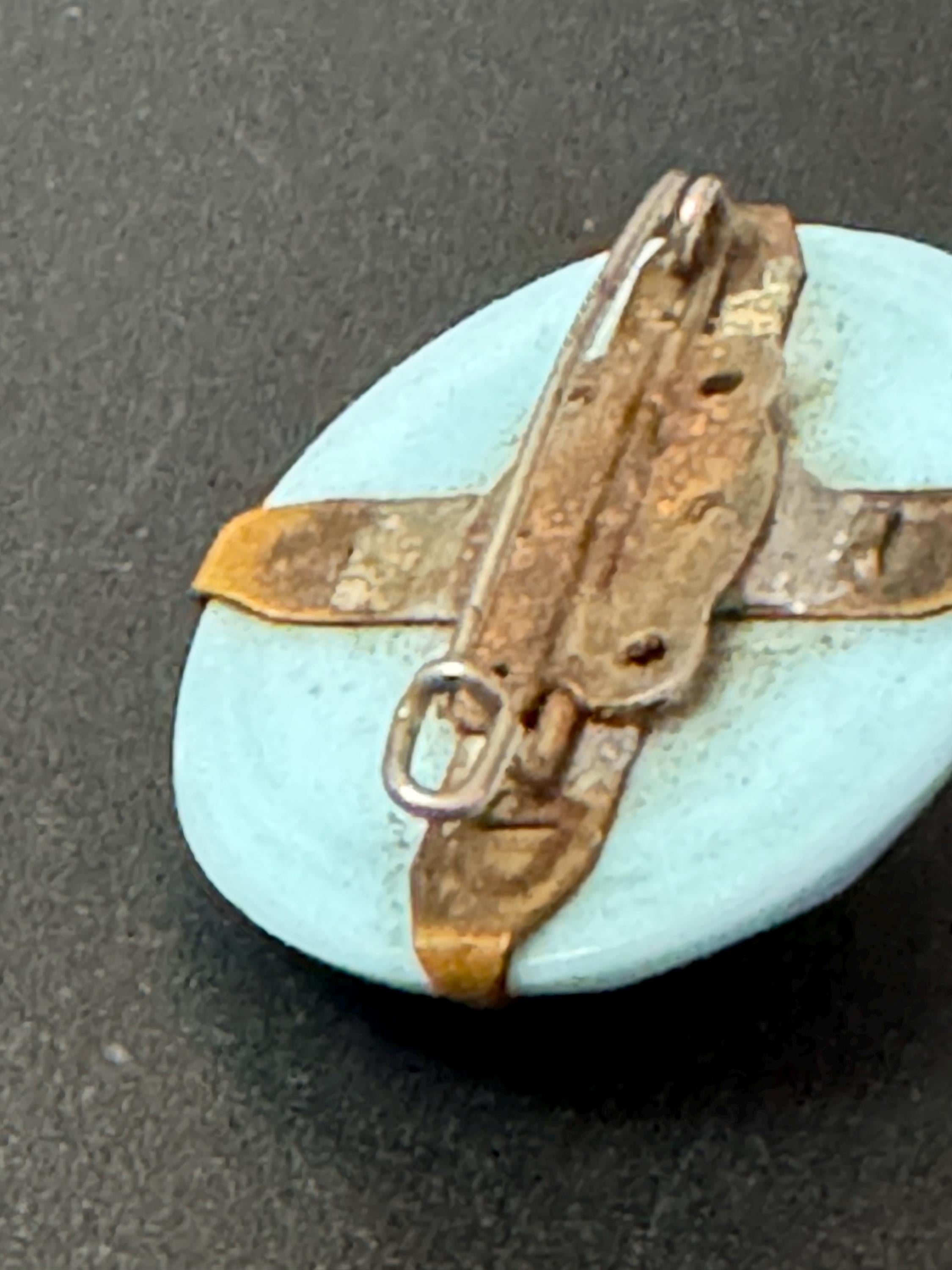 Antique turquoise blue milk glass faceted cabochon art deco oval brooch with c clasp