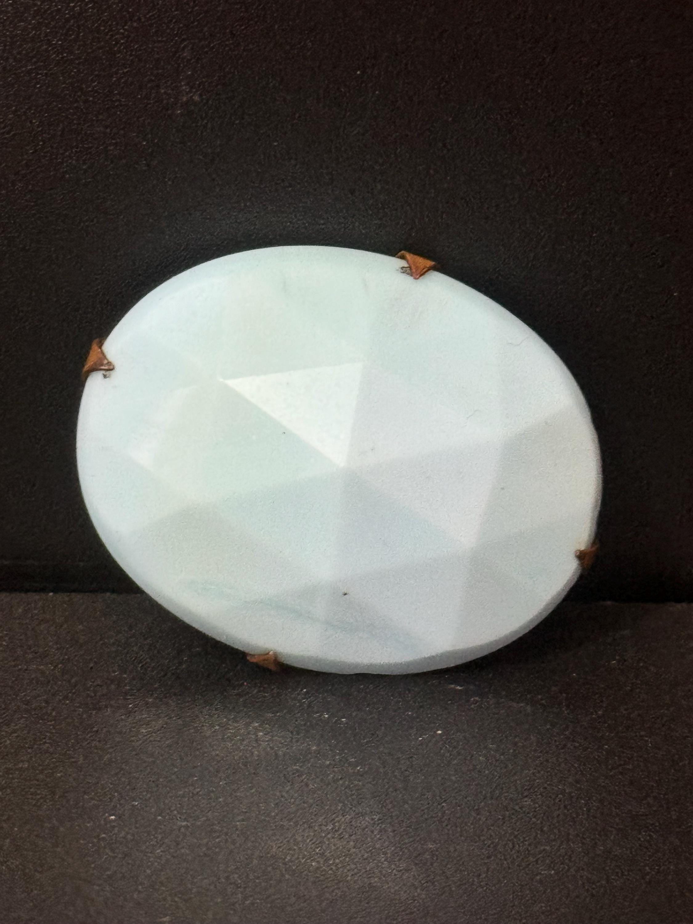 Antique turquoise blue milk glass faceted cabochon art deco oval brooch with c clasp
