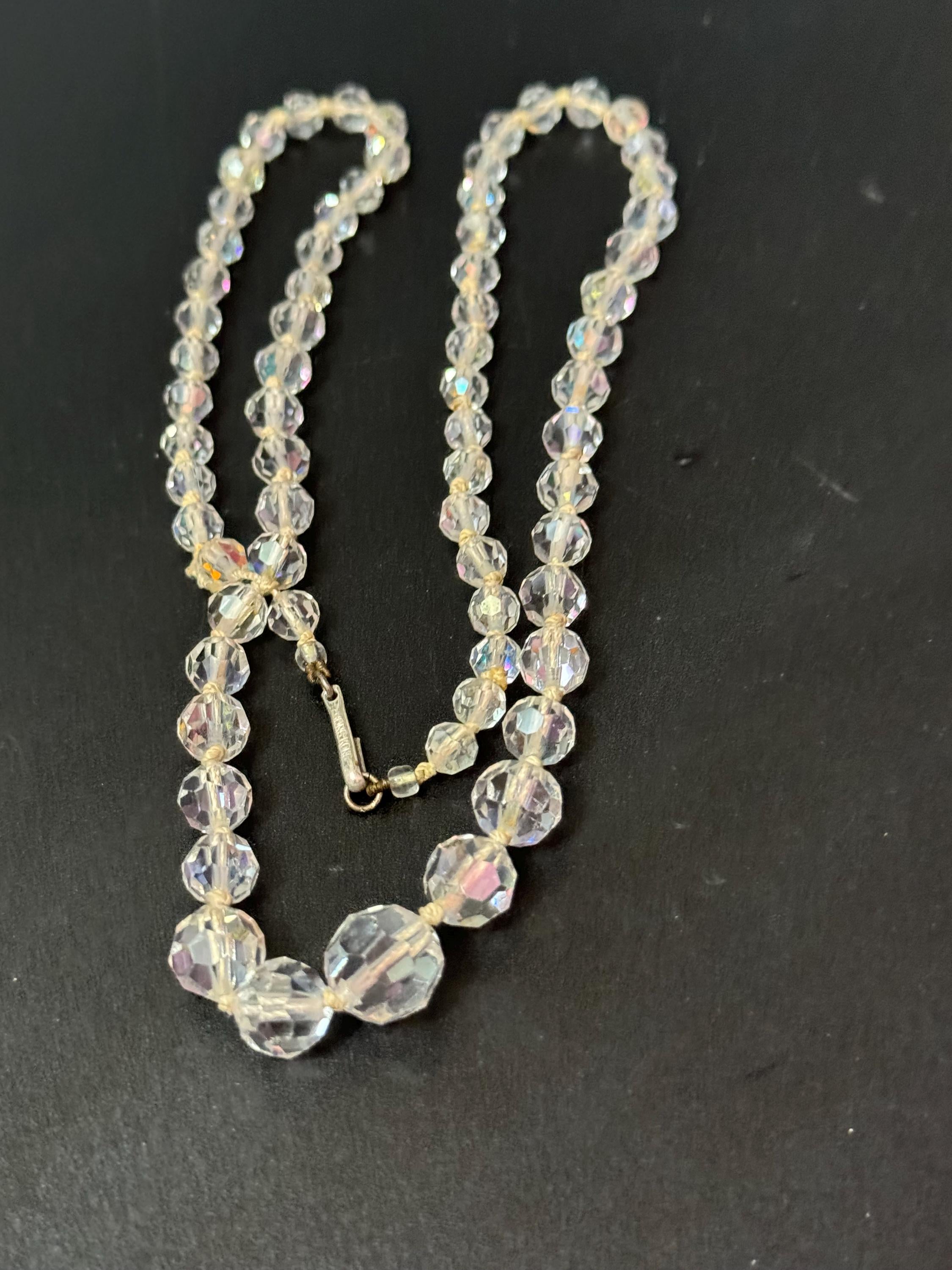 Vintage faceted clear crystal round beaded necklace 64cm art deco as found