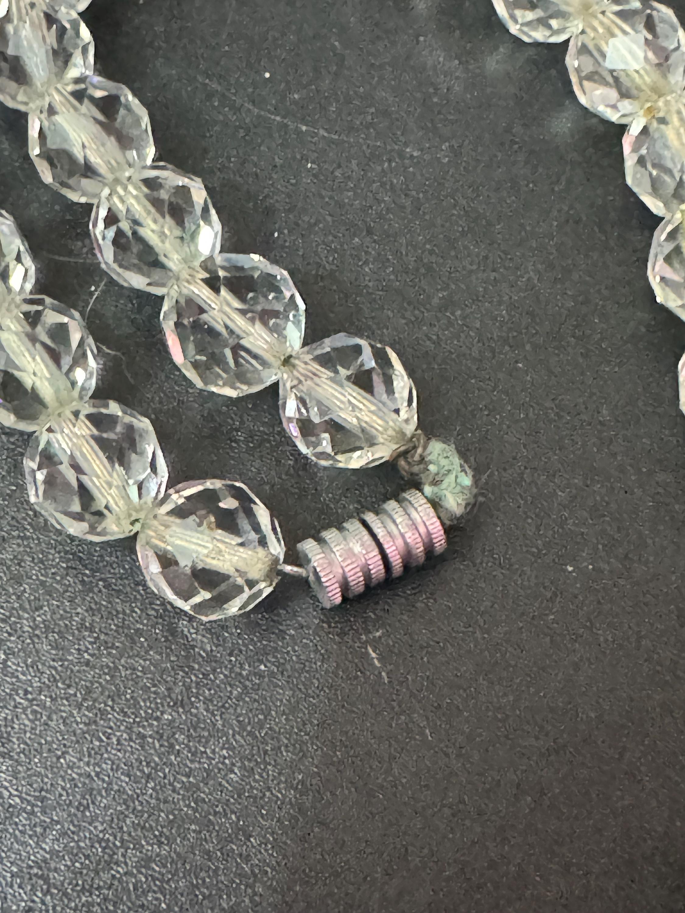 Vintage faceted clear crystal round beaded necklace 45cm art deco as found
