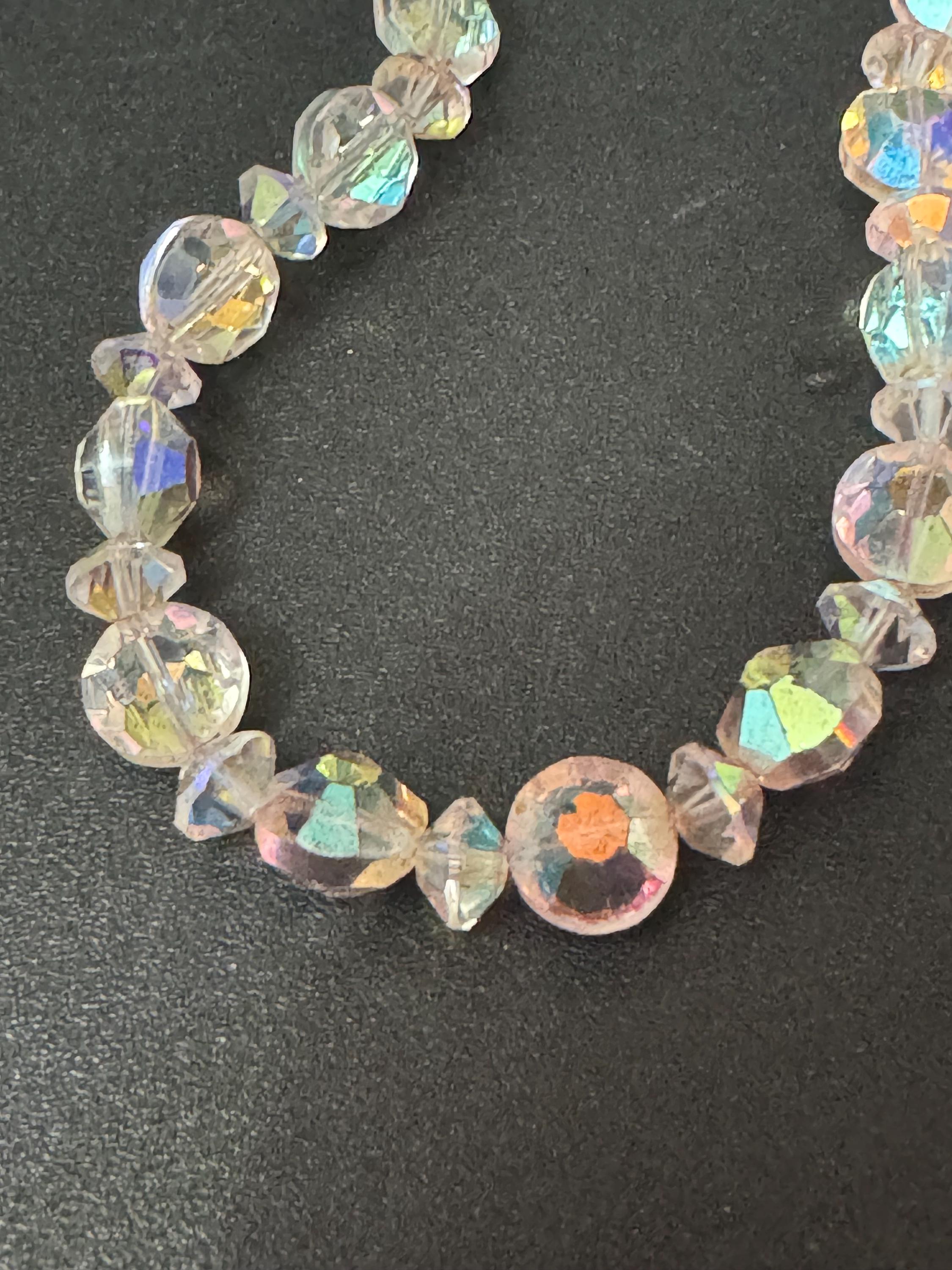 Art Deco clear AB Aurora borealis glass Crystal beaded necklace choker 44cm