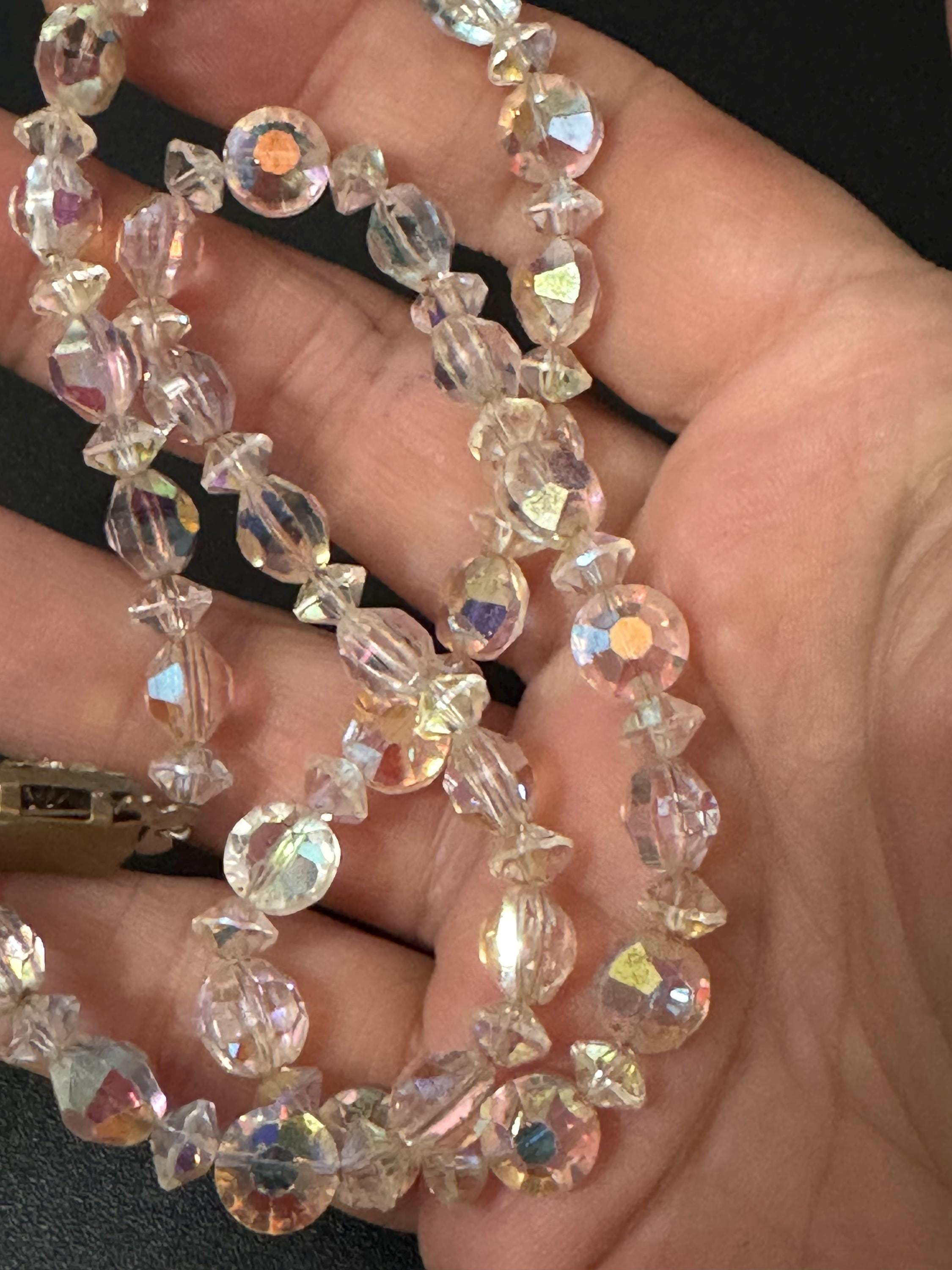 Art Deco clear AB Aurora borealis glass Crystal beaded necklace choker 44cm
