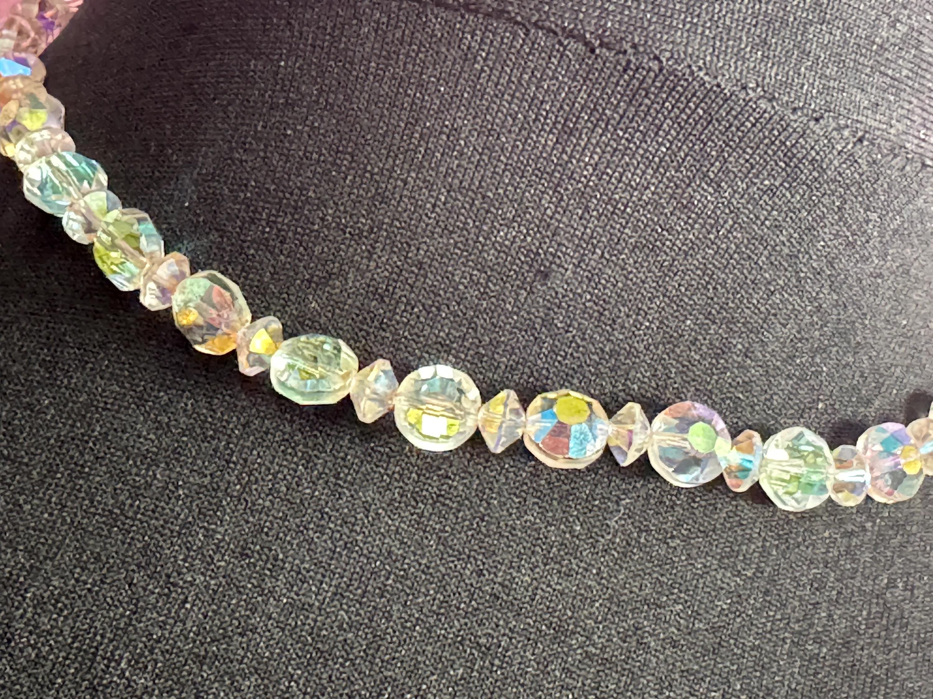 Art Deco clear AB Aurora borealis glass Crystal beaded necklace choker 44cm