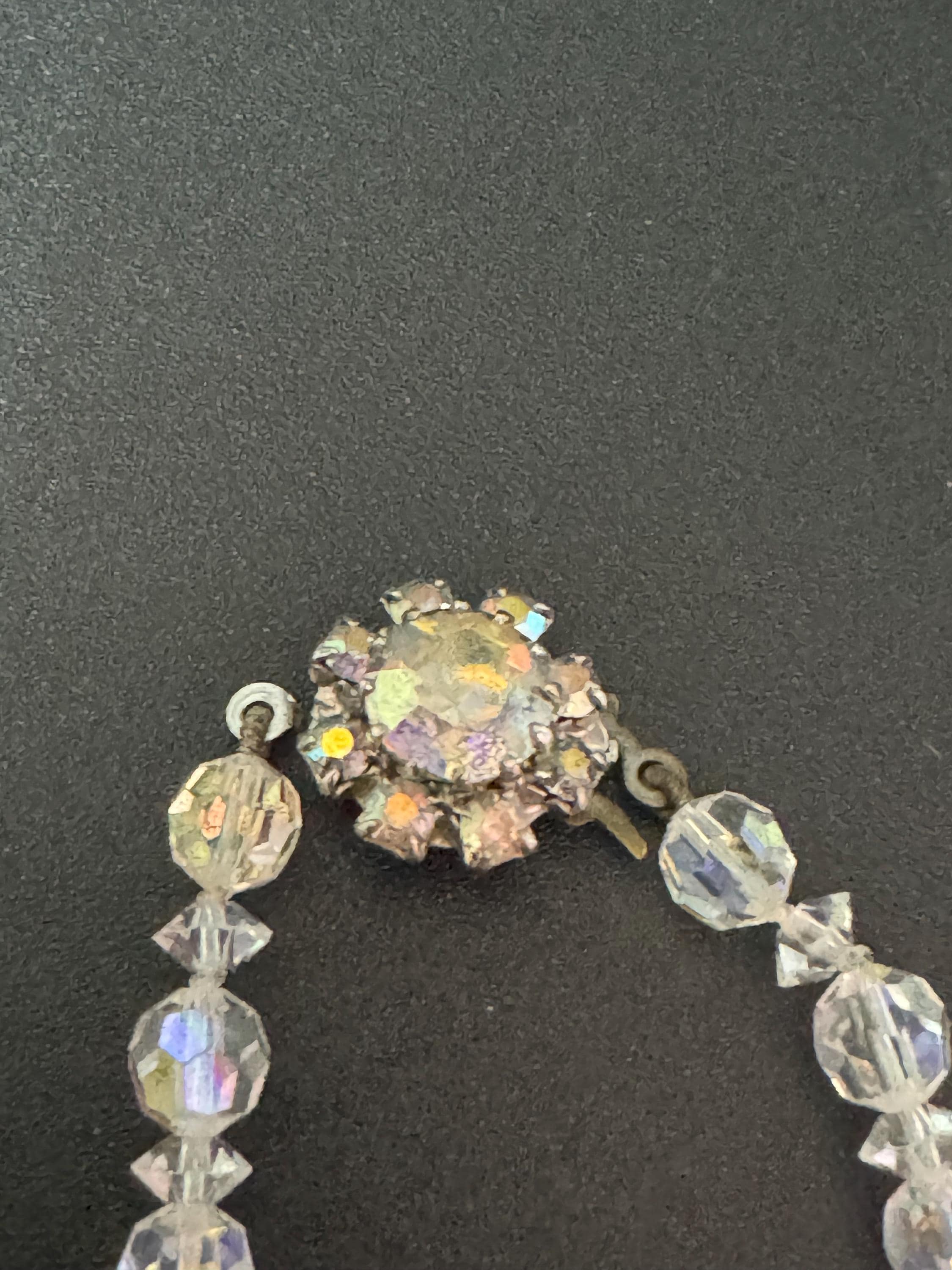 Art Deco clear AB Aurora borealis glass Crystal beaded necklace choker 41cm