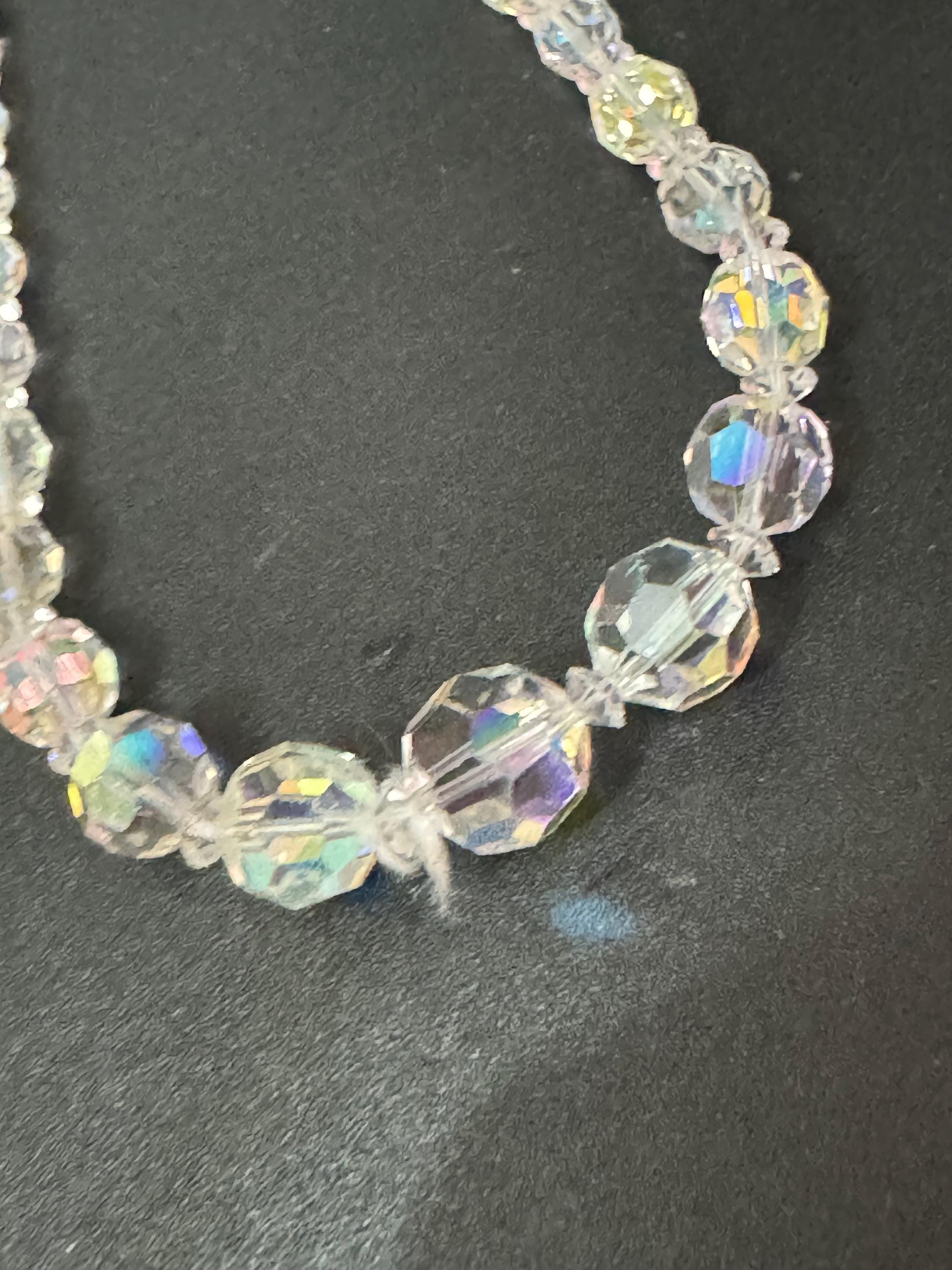 Art Deco clear AB Aurora borealis glass Crystal beaded necklace choker 41cm